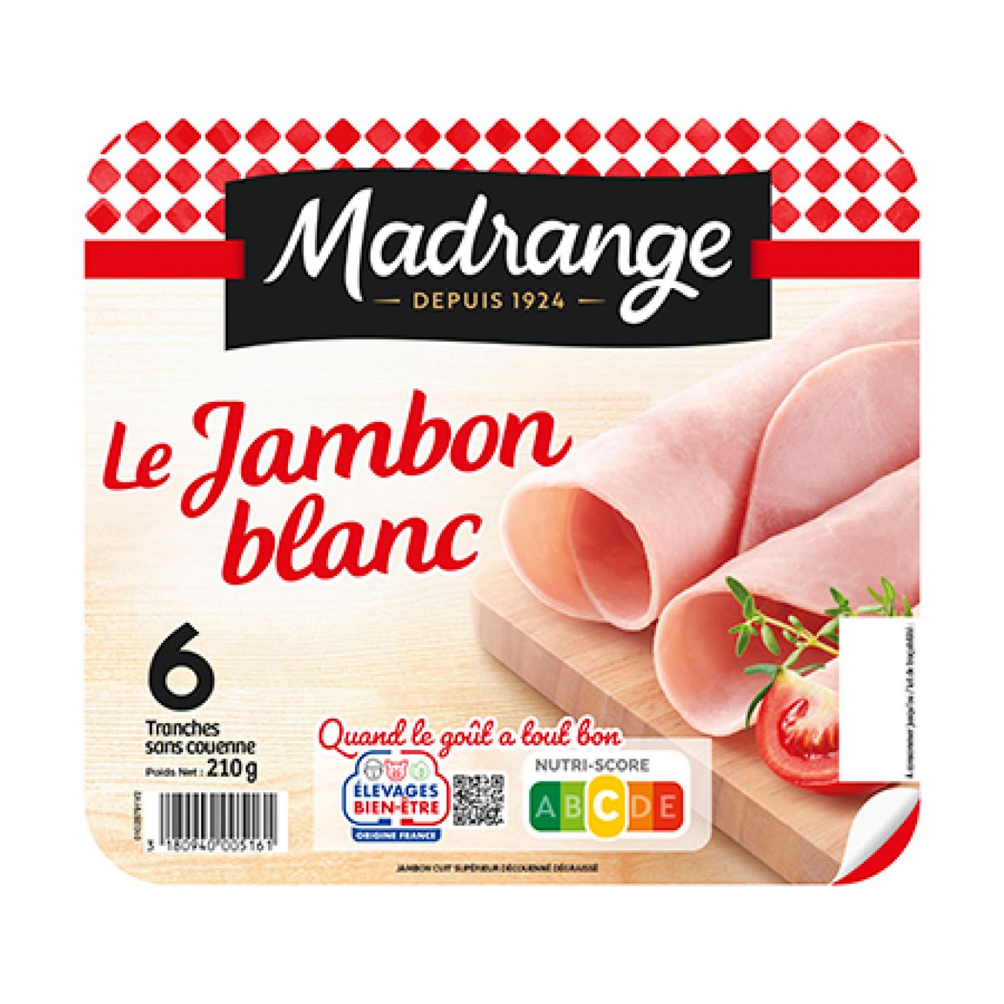 MADRANGE Le jambon blanc sans couenne 6 tranches 210g