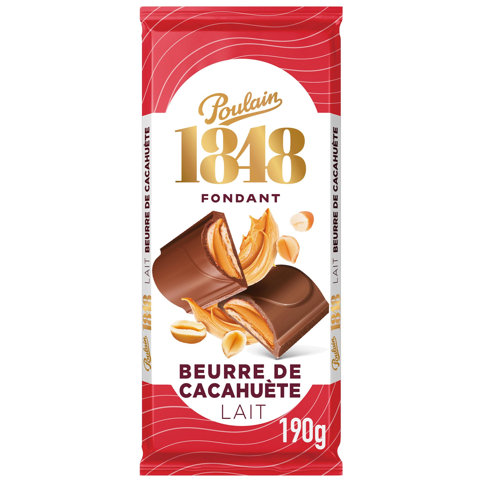 POULAIN 1848 Tablette de chocolat au lait fourrée avec une garniture au beurre de cacahuète 1 pièce 190g