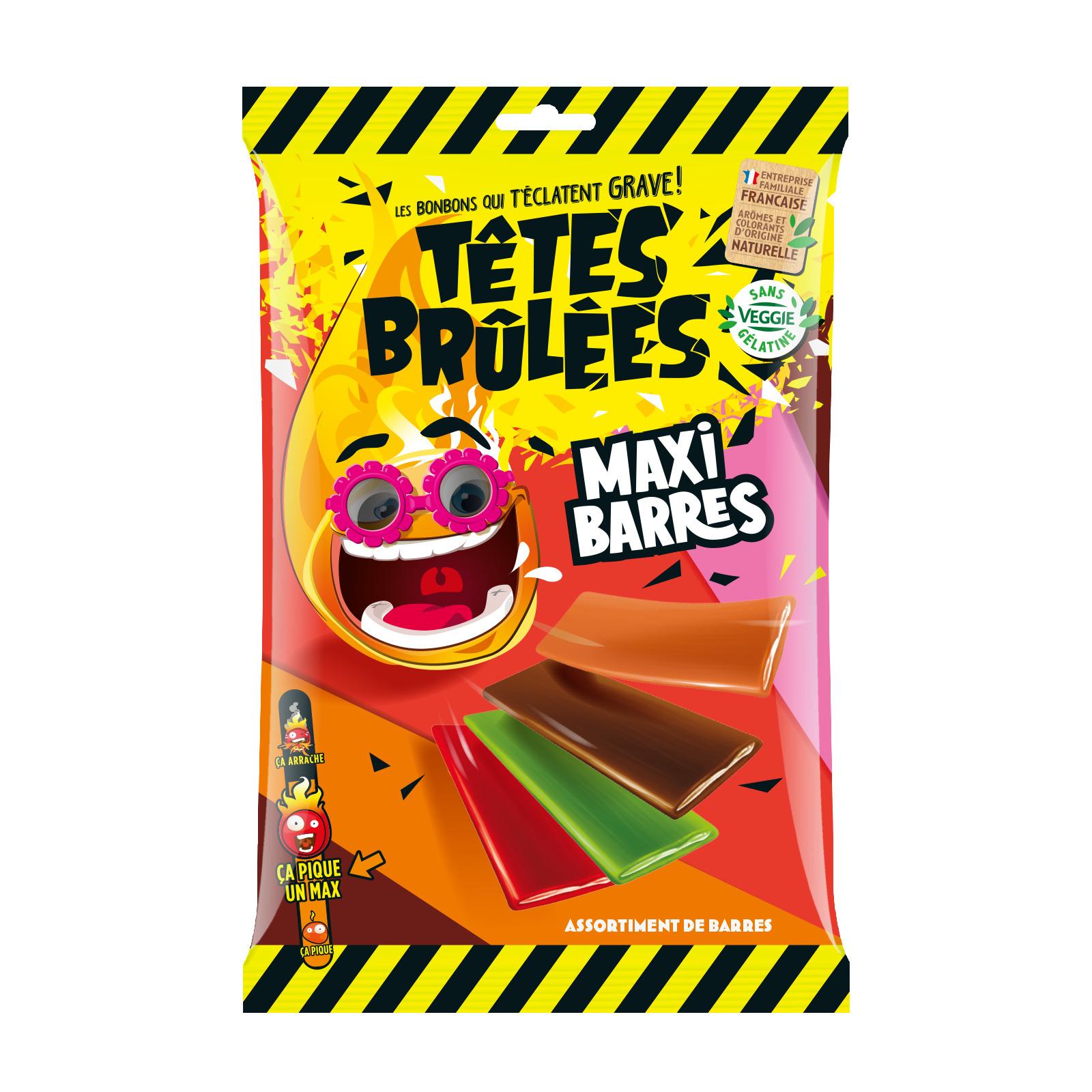 TÊTES BRÛLÉES Bonbons tendres maxi barres acidulés multi goûts 340g