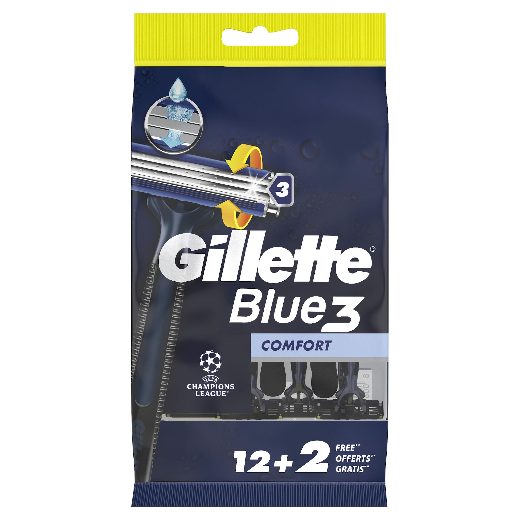 GILLETTE Blue 3 Rasoirs jetables comfort 12+2 rasoirs offerts