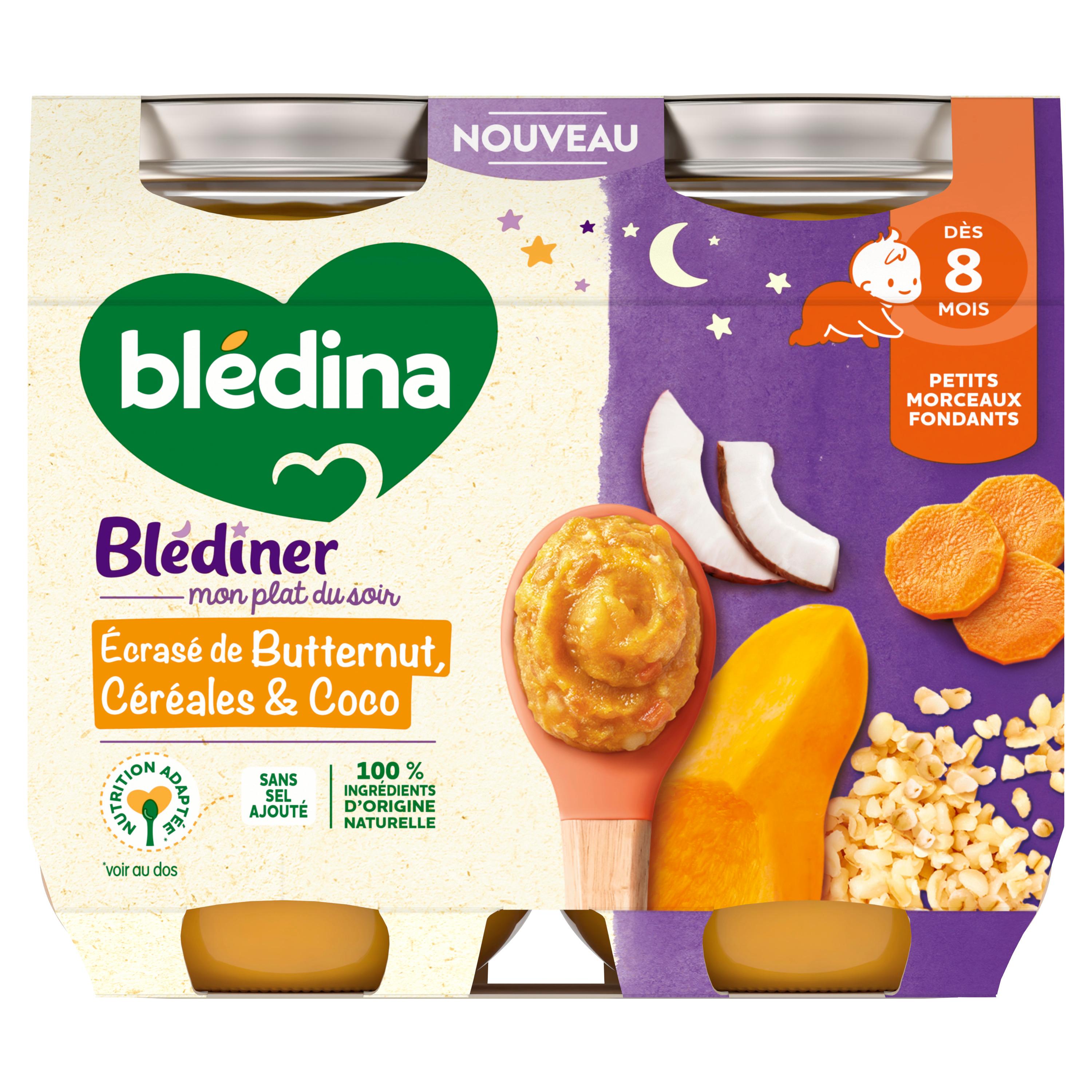 BLEDINA Blédiner petit pot écrasé de butternut céréales coco dès 8 mois 2x200g