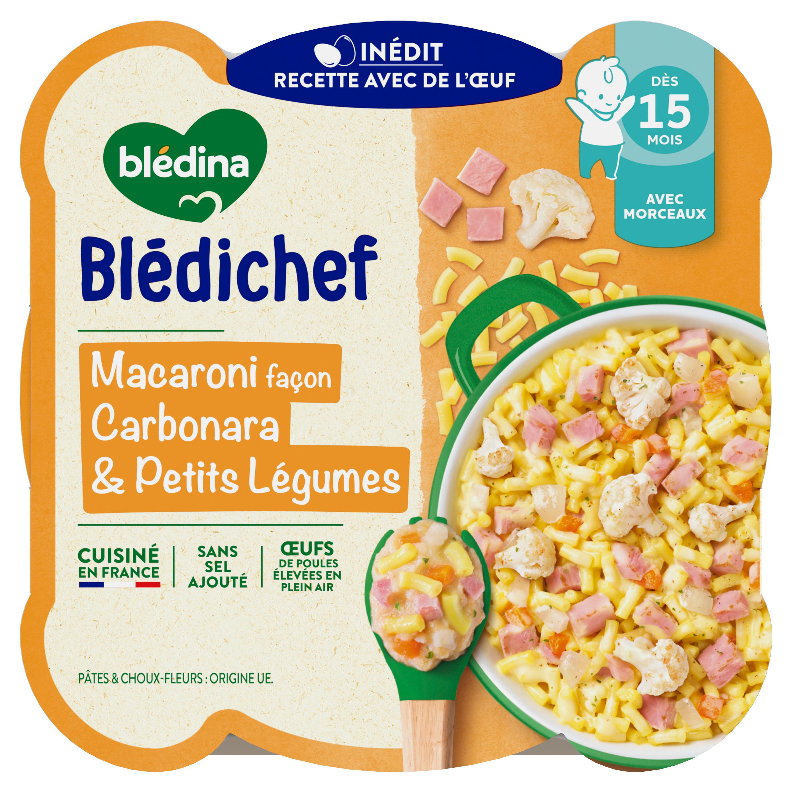 BLEDINA Blédichef macaroni façon carbonara & petits légumes dès 15 mois 250g