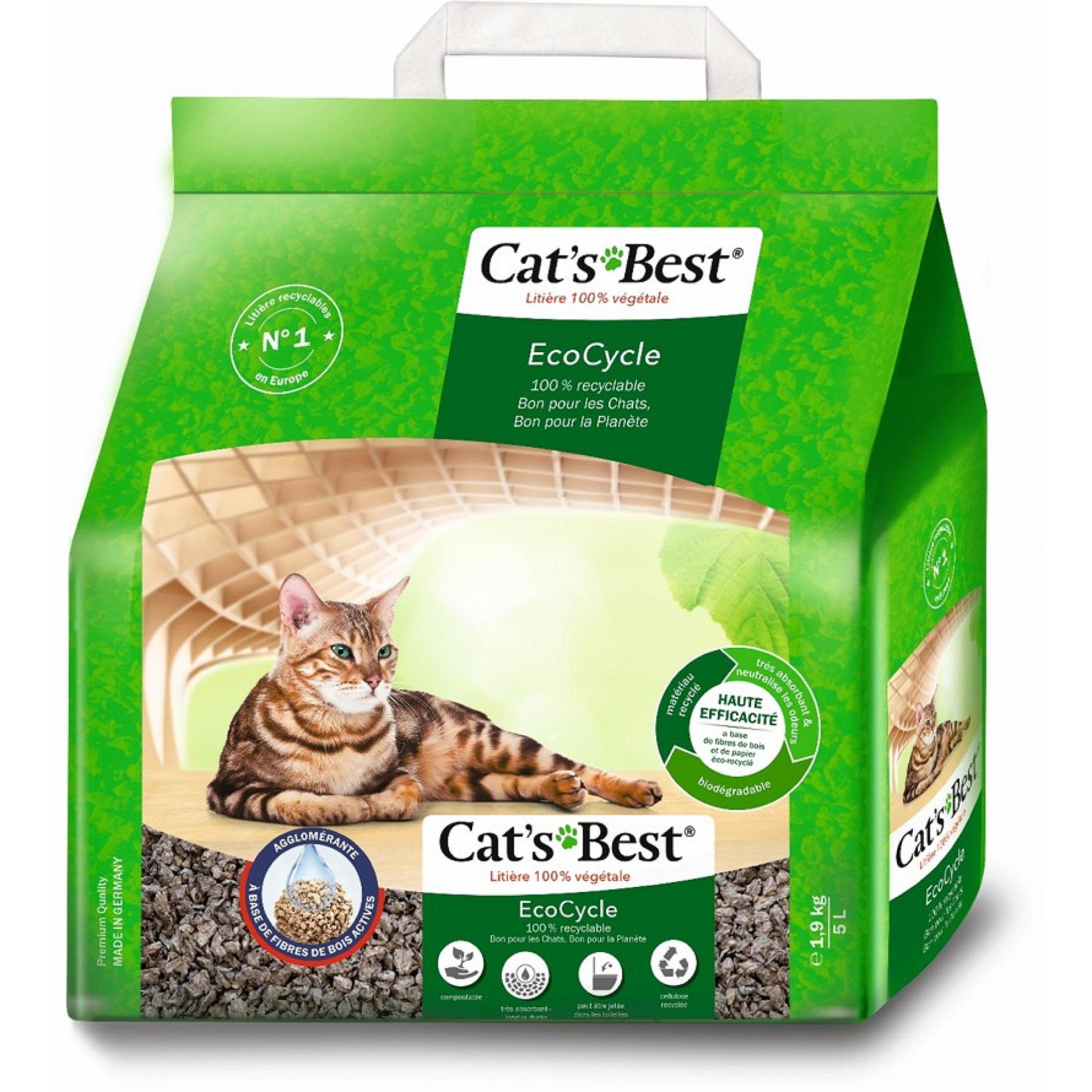 CAT'S BEST Litière végétale agglomérante compostable à base de bois et de papier recyclé 5l