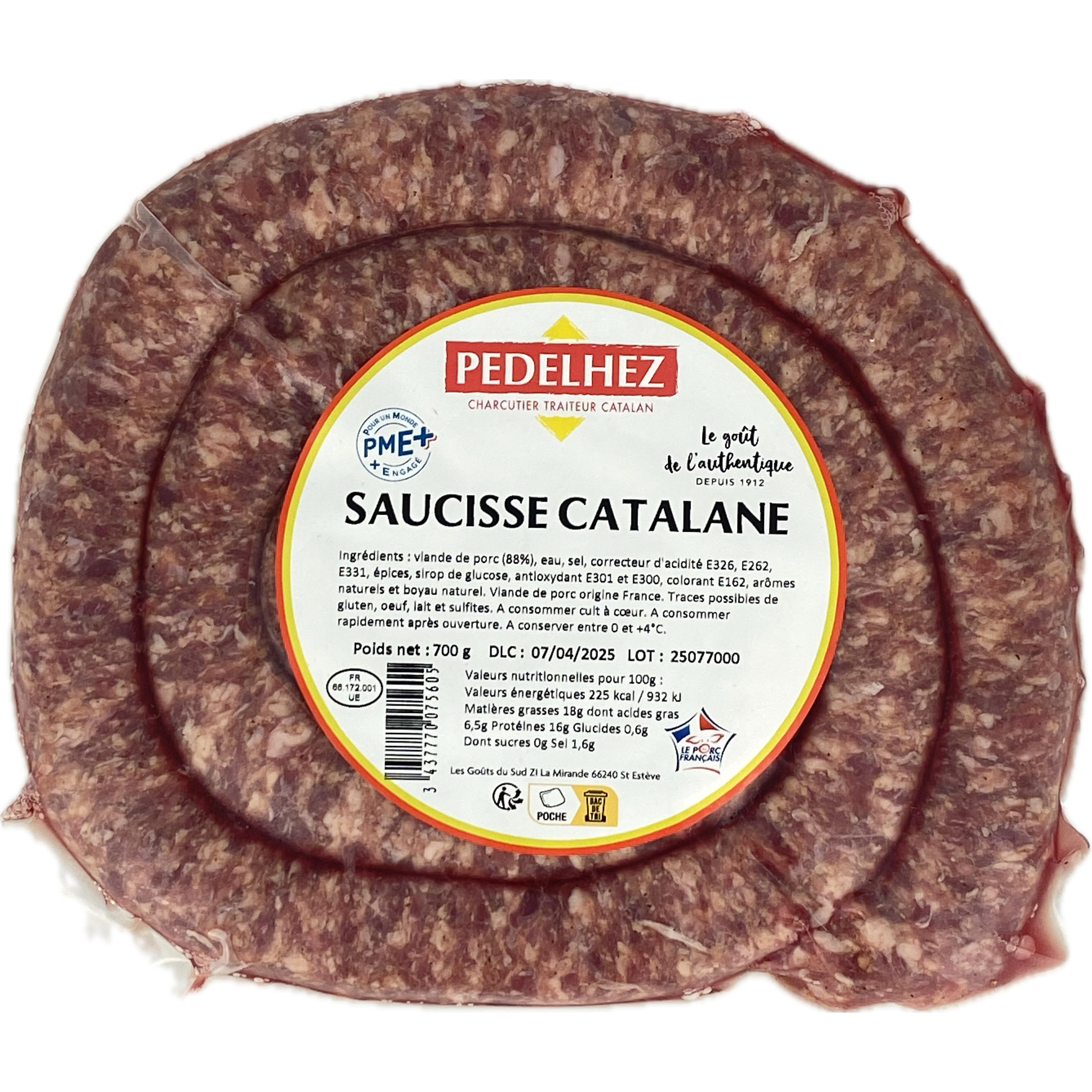 PEDELHEZ Saucisse catalane à cuire 700g