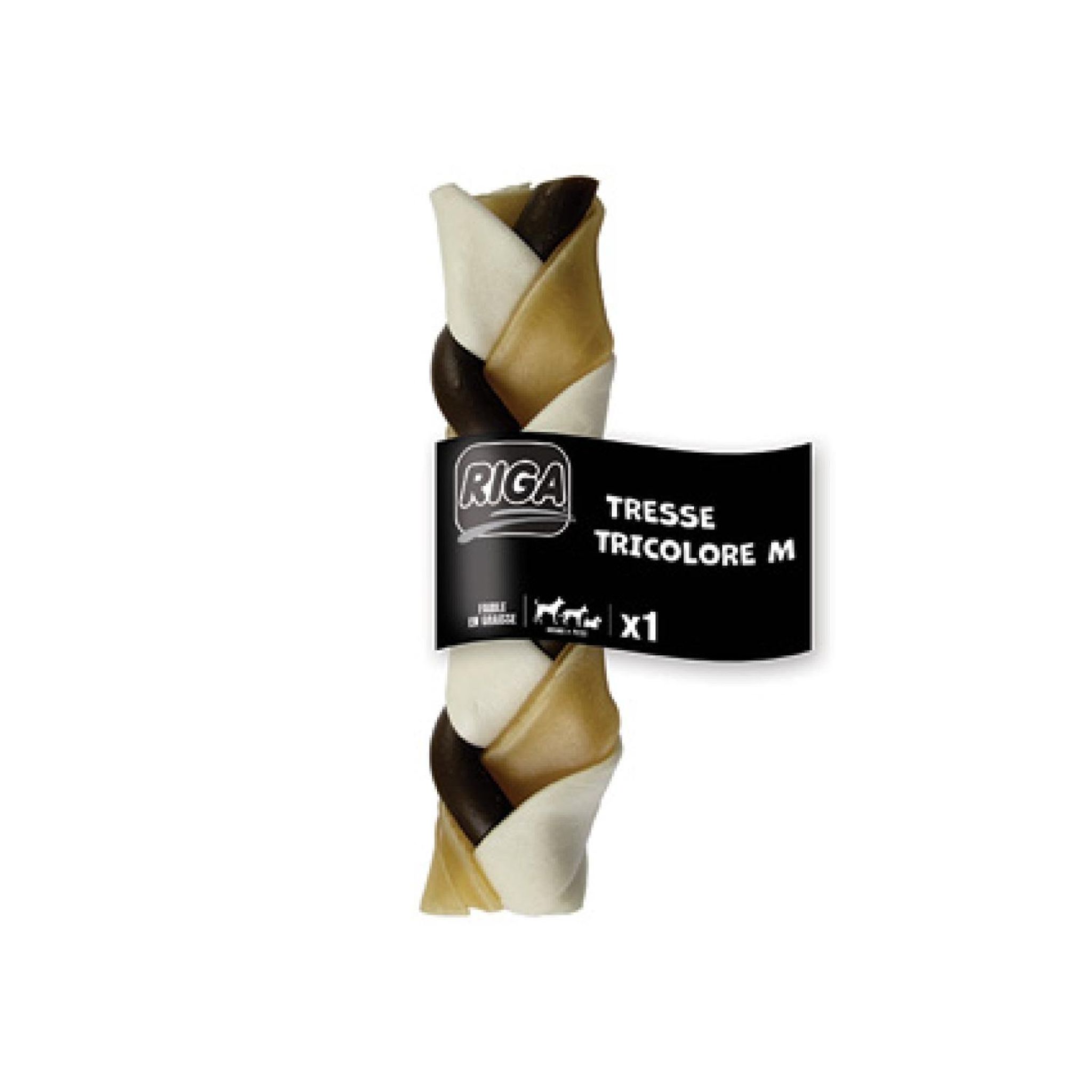 RIGA Friandises tresse tricolore hygiène dentaire au boeuf et poulet taille M pour chien 1 pièce 45g