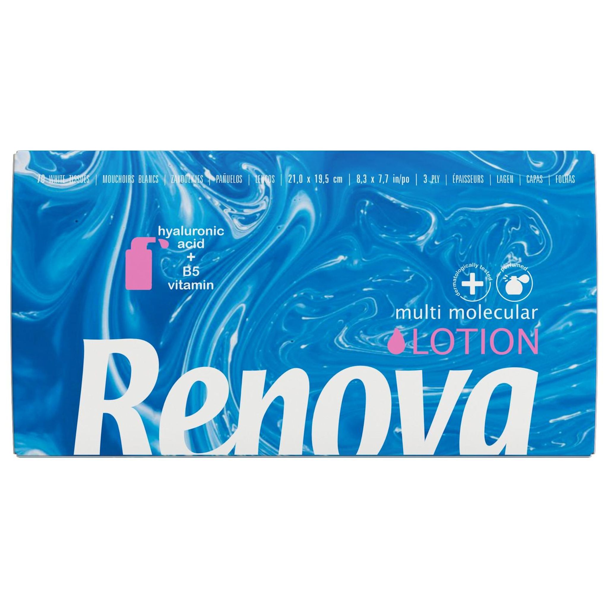 RENOVA Boite de mouchoirs lotionnés 3 plis enrichis en acide hyaluronique et en vitamine B5 150 mouchoirs