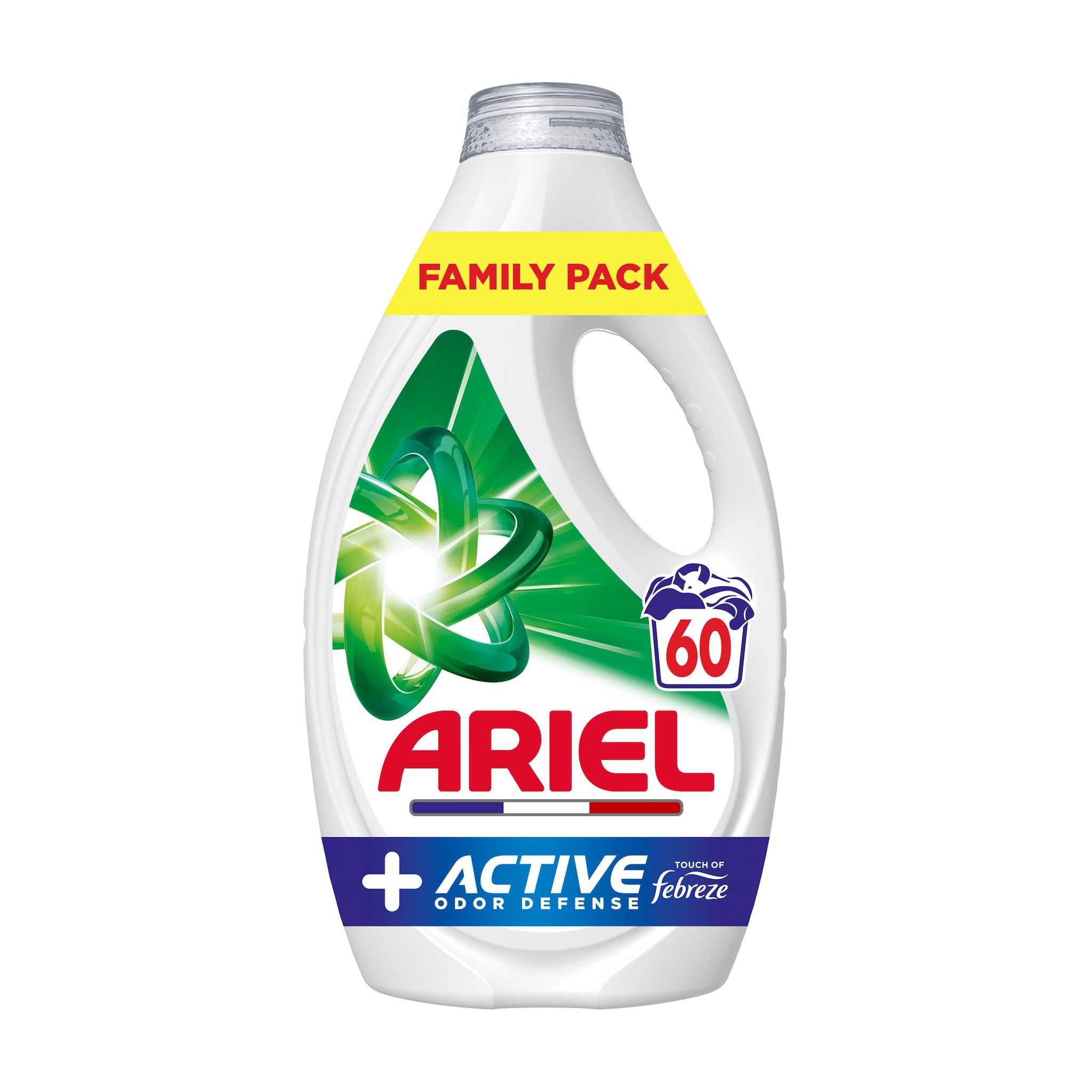 ARIEL Lessive liquide défense active contre les odeurs 60 lavages 2.7l