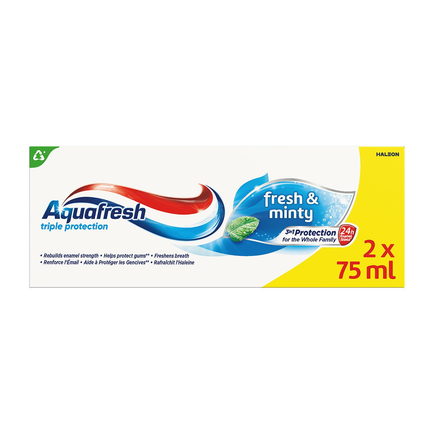 AQUAFRESH Dentifrice triple protection fresh & minty 2x75ml
