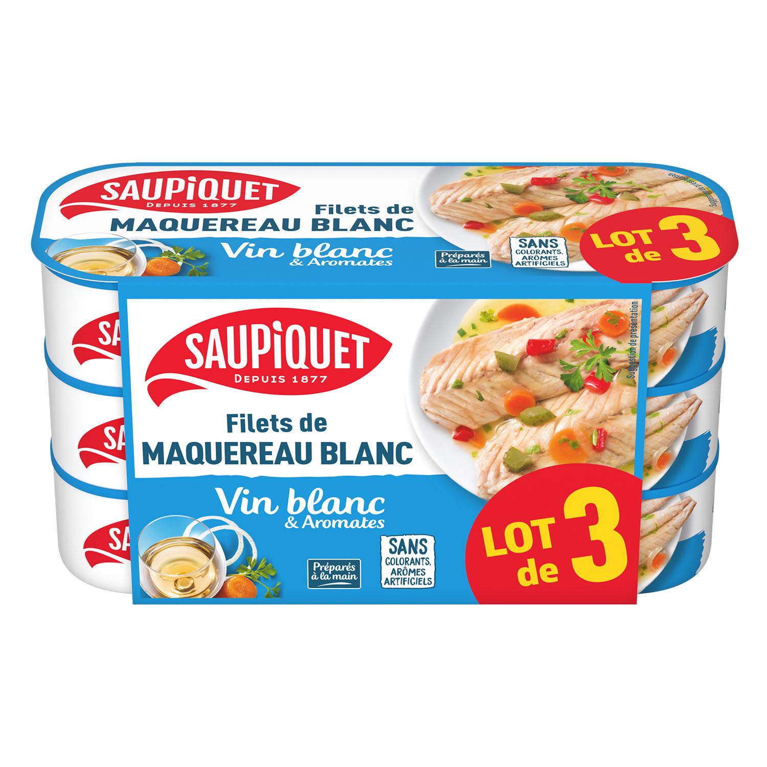 SAUPIQUET Filets de maquereau blanc au vin blanc et aromates 3x176g