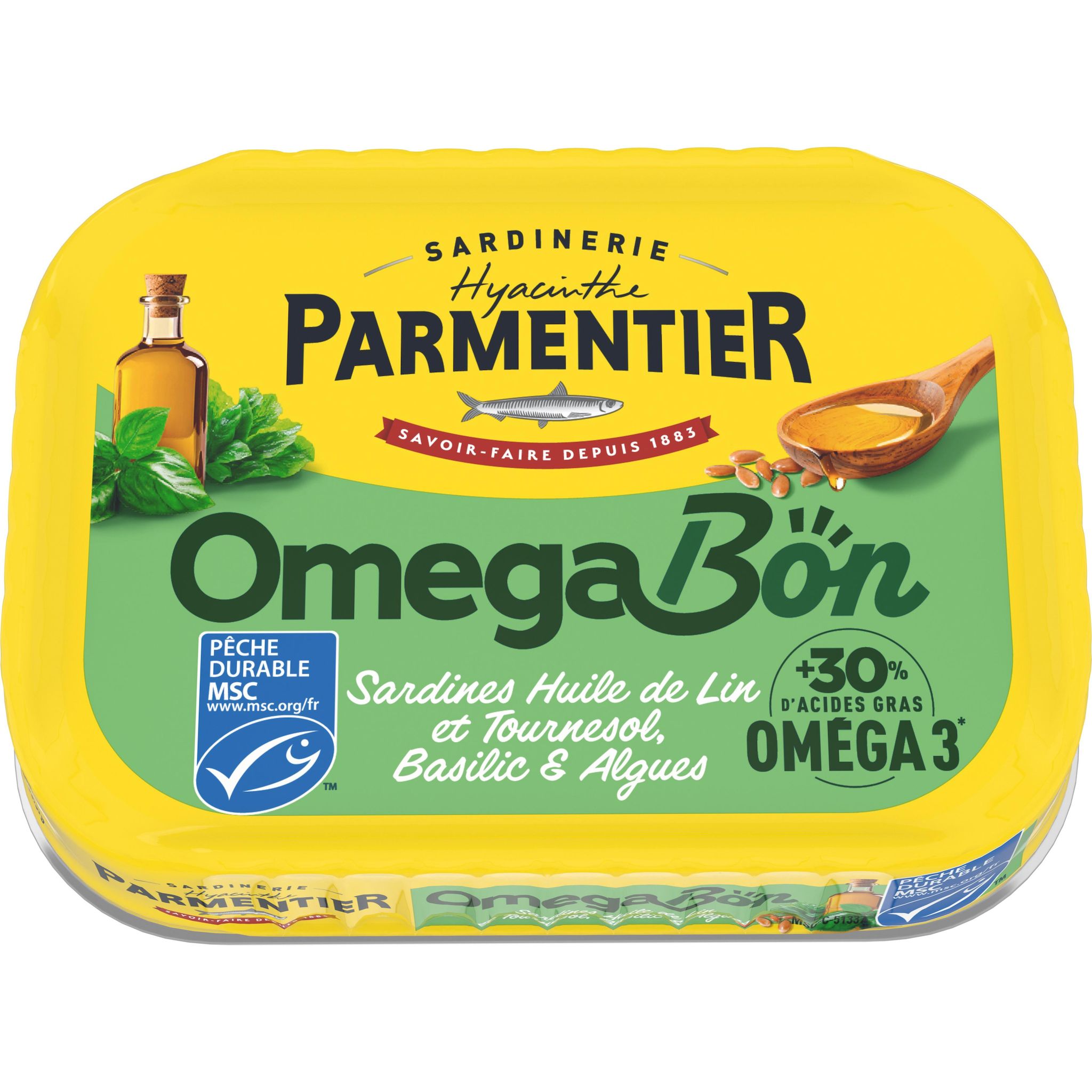 PARMENTIER Sardines à l'huile de lin et tournesol au basilic et algues MSC 135g