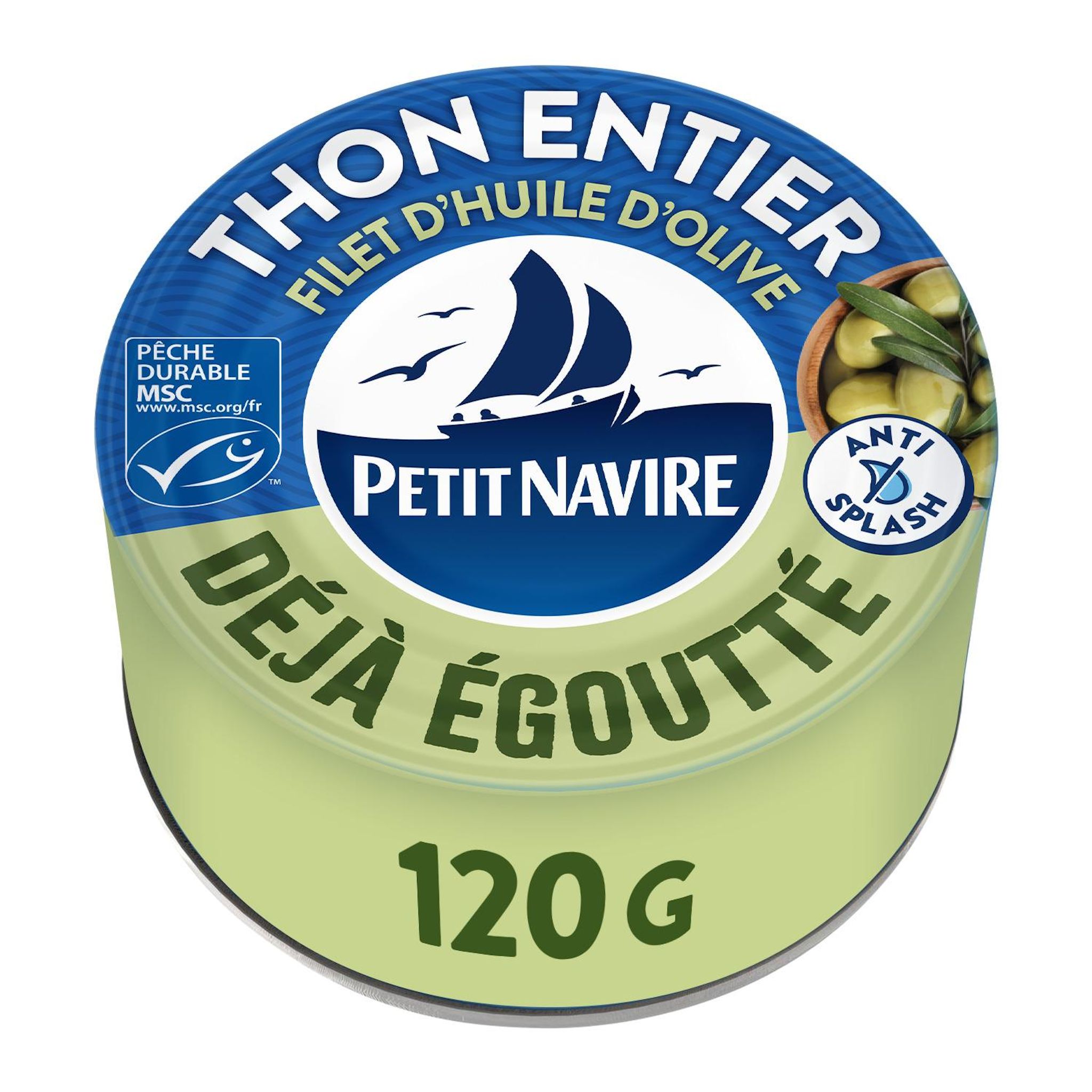 PETIT NAVIRE Thon entier avec fil d'huile d'olive déjà égoutté 120g