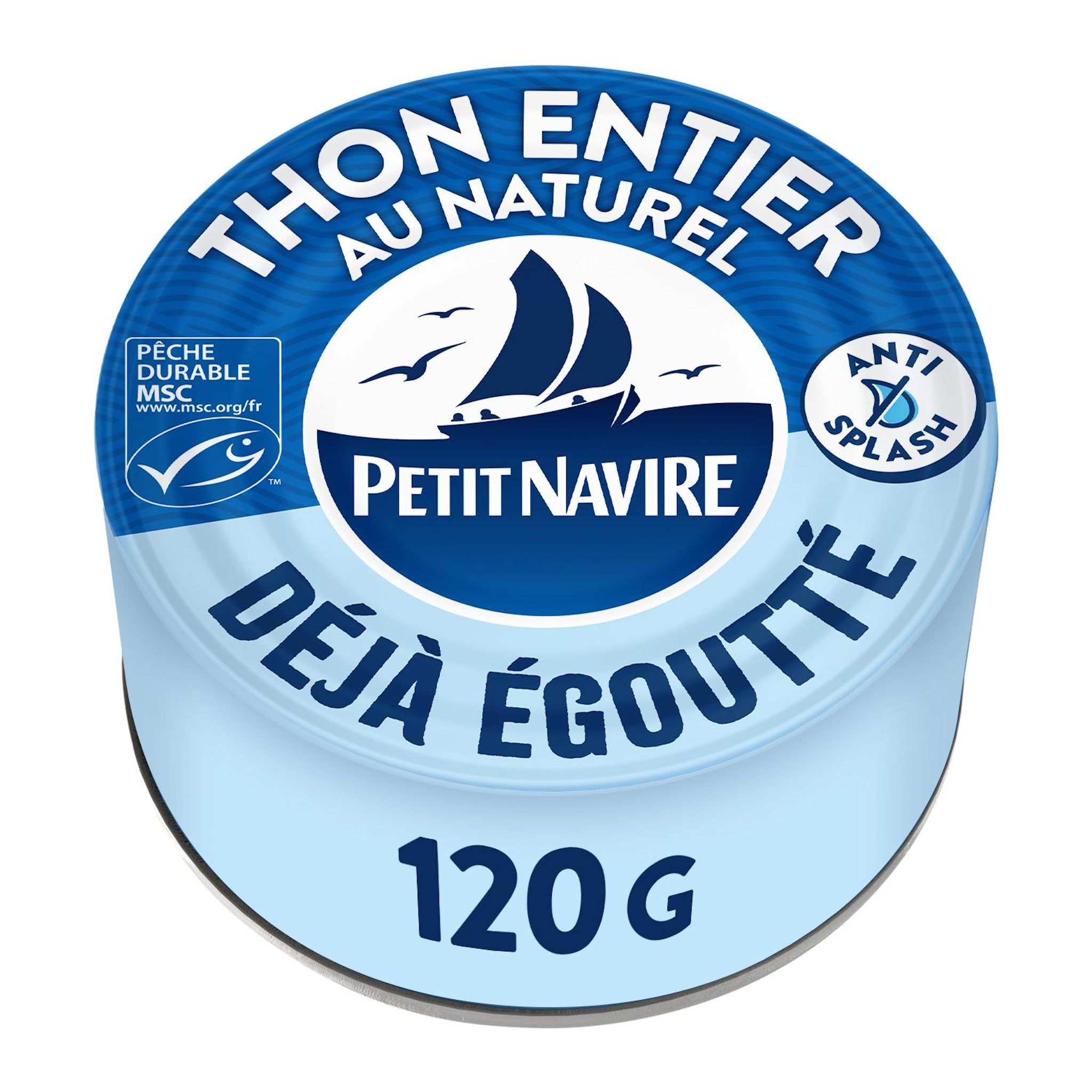 PETIT NAVIRE Thon entier au naturel déjà égoutté MSC 120g