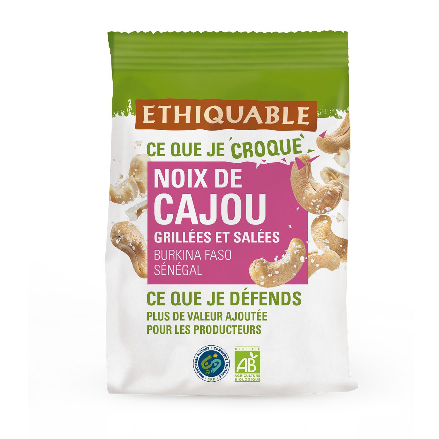 ETHIQUABLE Noix de cajou grillées et salées bio 100g