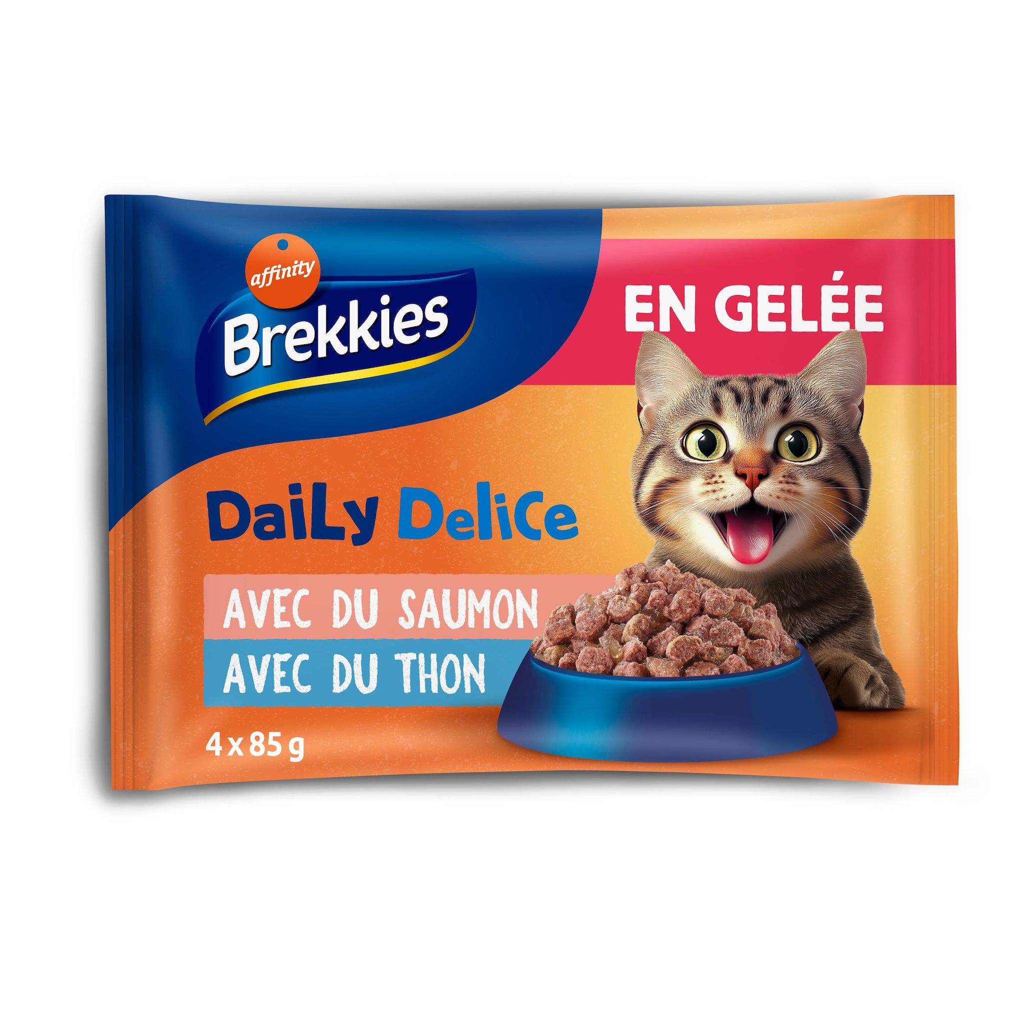 BREKKIES Sachets repas saumon et thon pour chat 4 sachets 4x85g