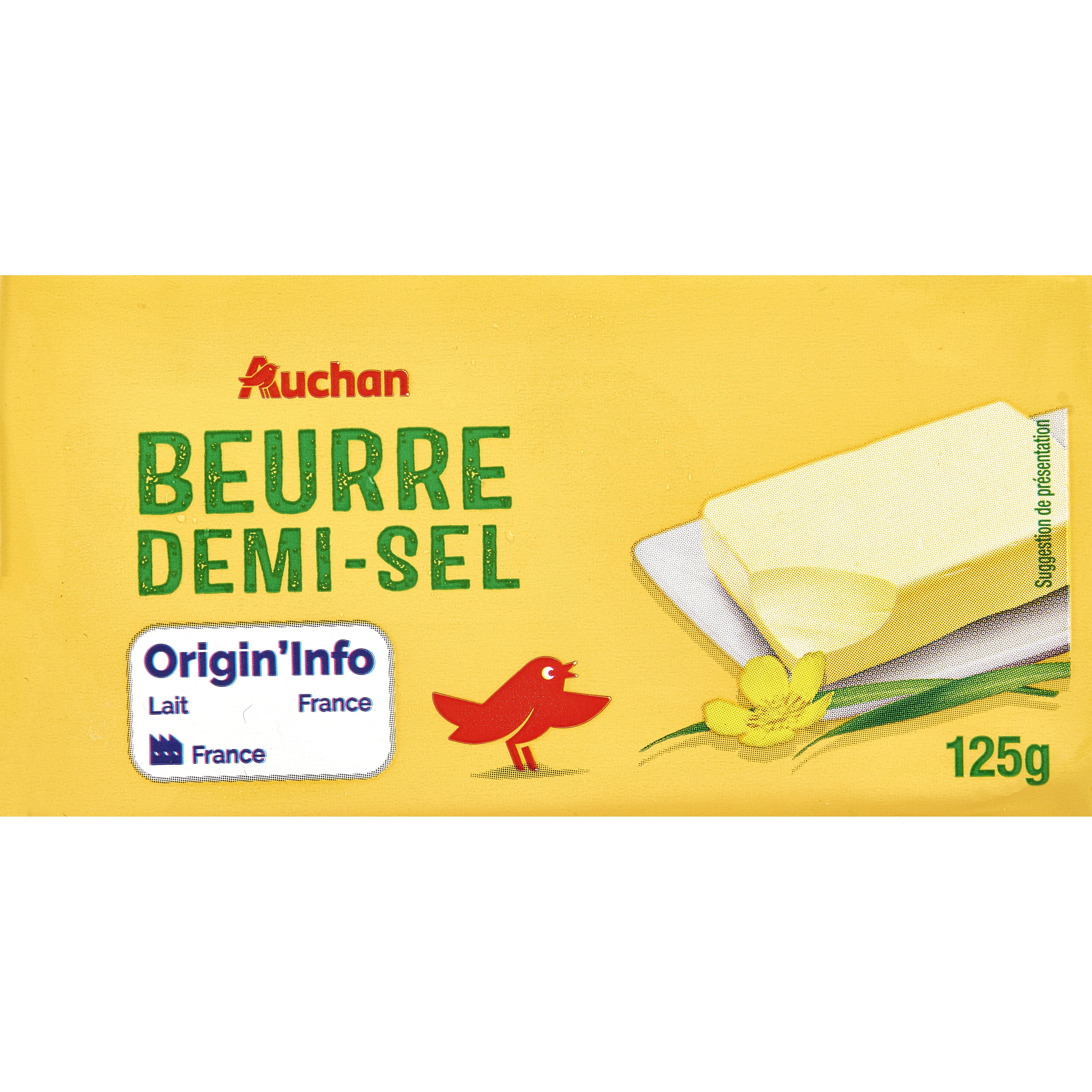 AUCHAN Beurre demi-sel pour tartine et cuisson 80%MG 125g