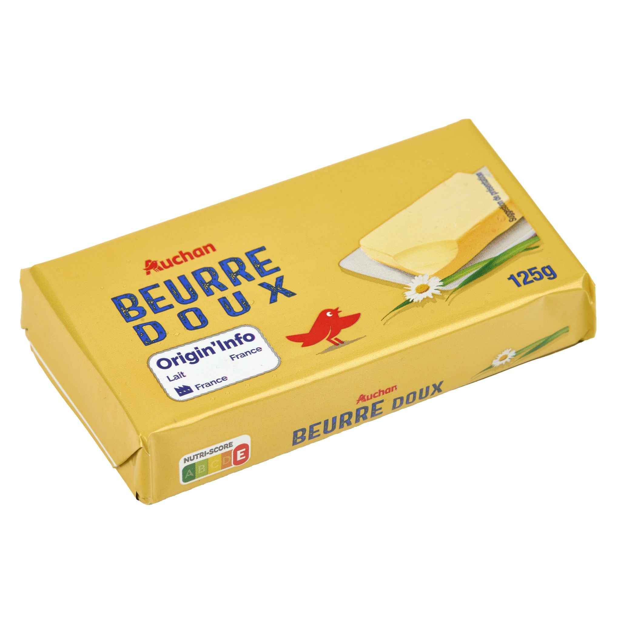 Voir la diapositive 3 : AUCHAN Beurre doux plaquette pour tartine et cuisson 82%MG 125g
