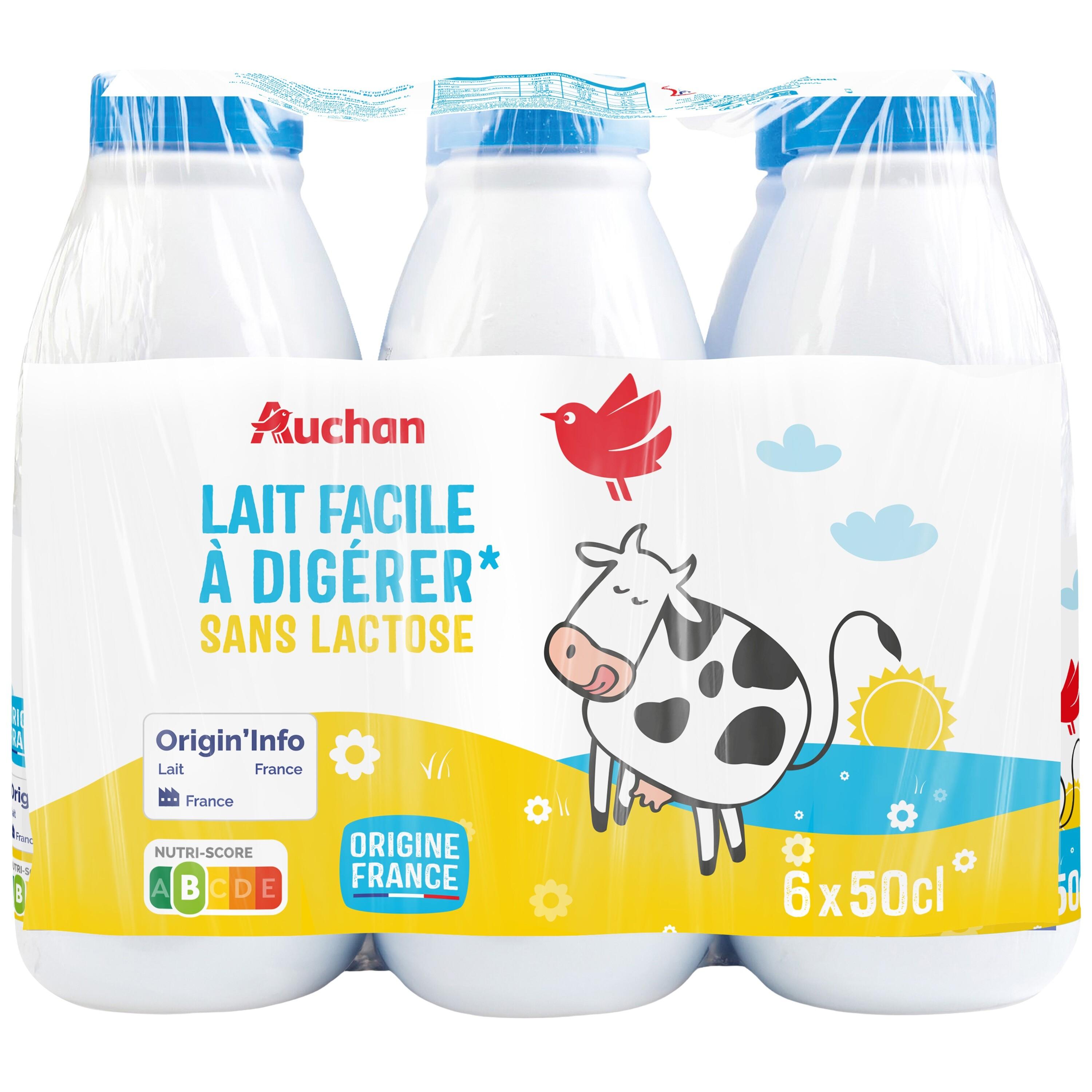 AUCHAN Lait facile à digérer sans lactose 6x50cl