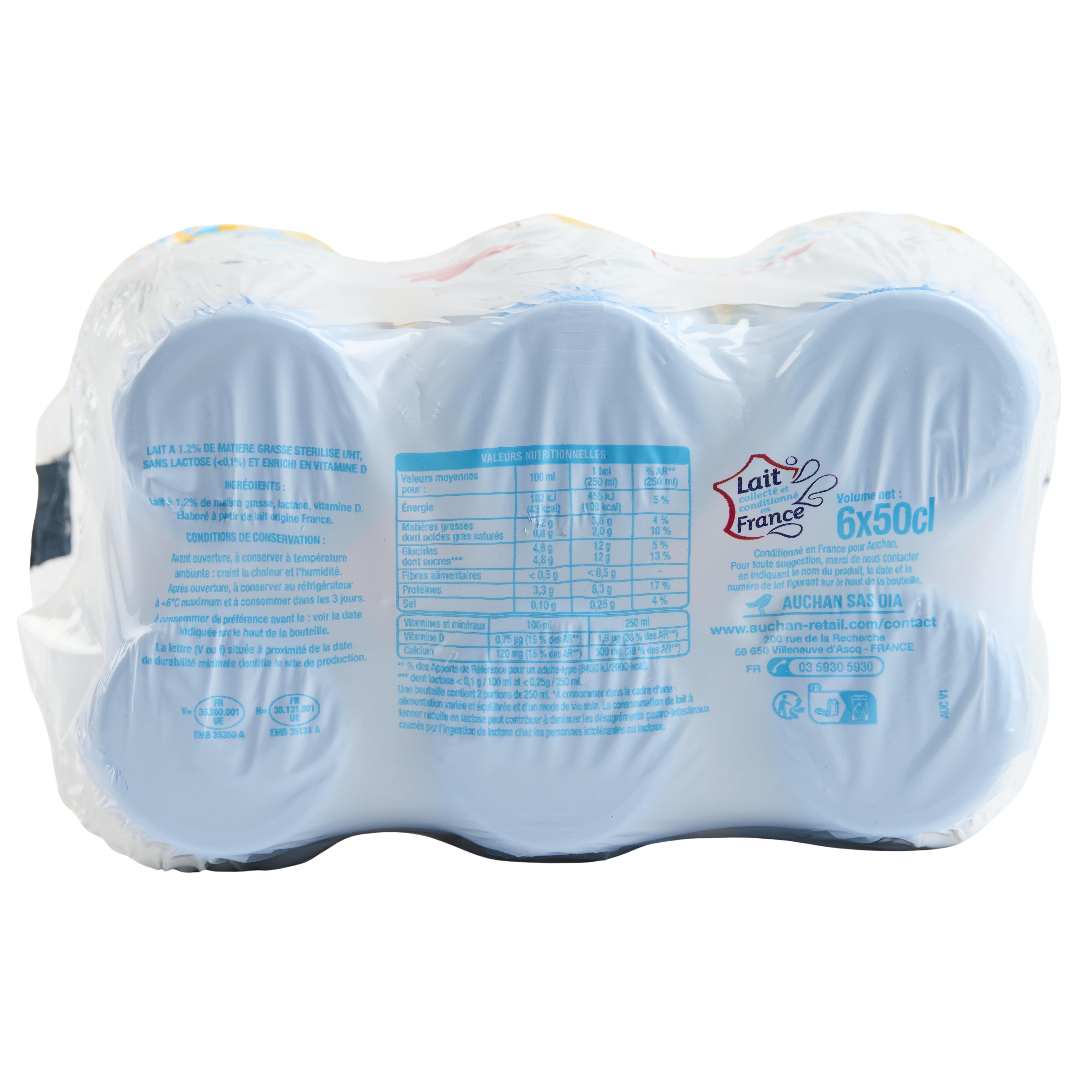 Voir la diapositive 3 : AUCHAN Lait facile à digérer sans lactose 6x50cl