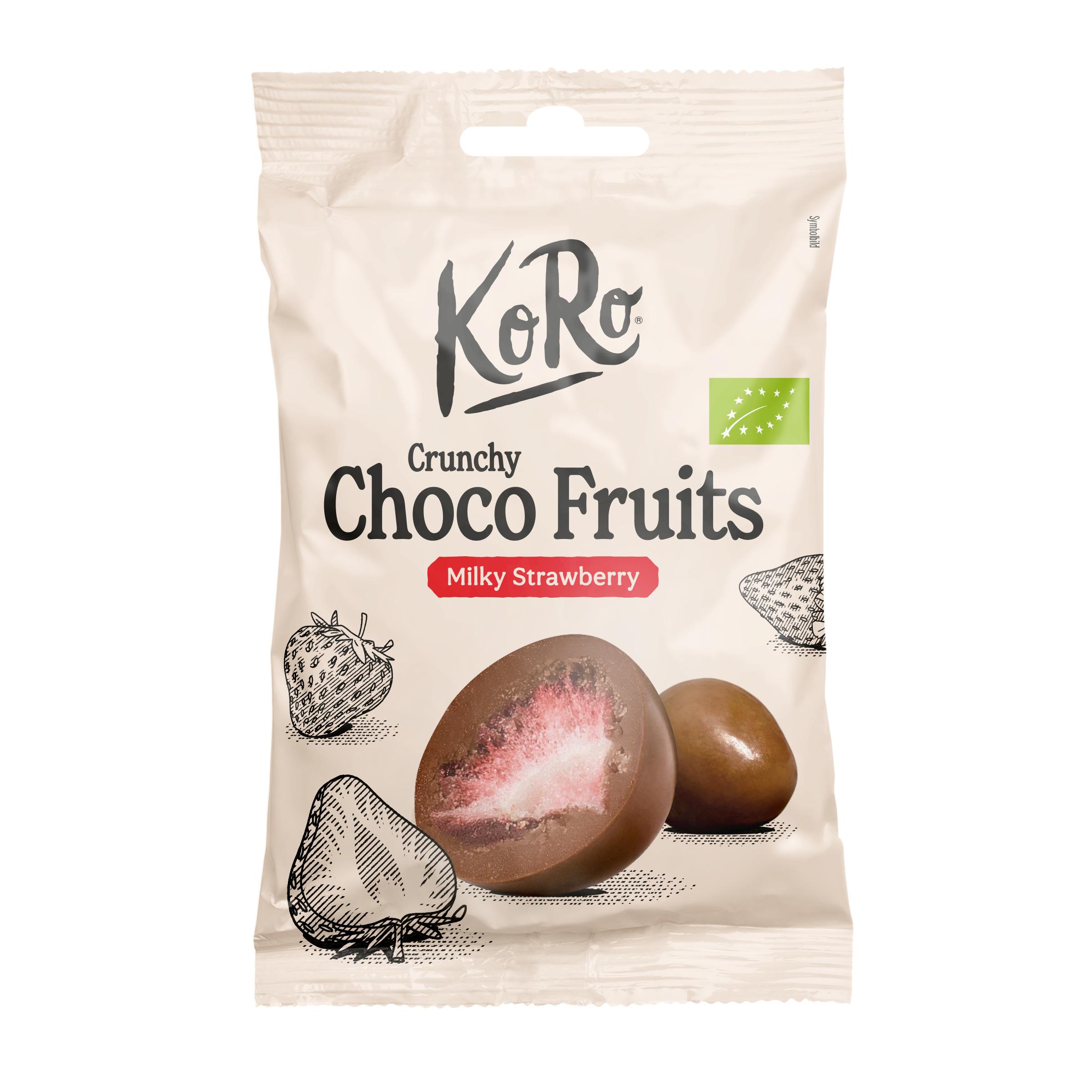 KORO Fraises lyophilisées enrobées de chocolat au lait bio 50g