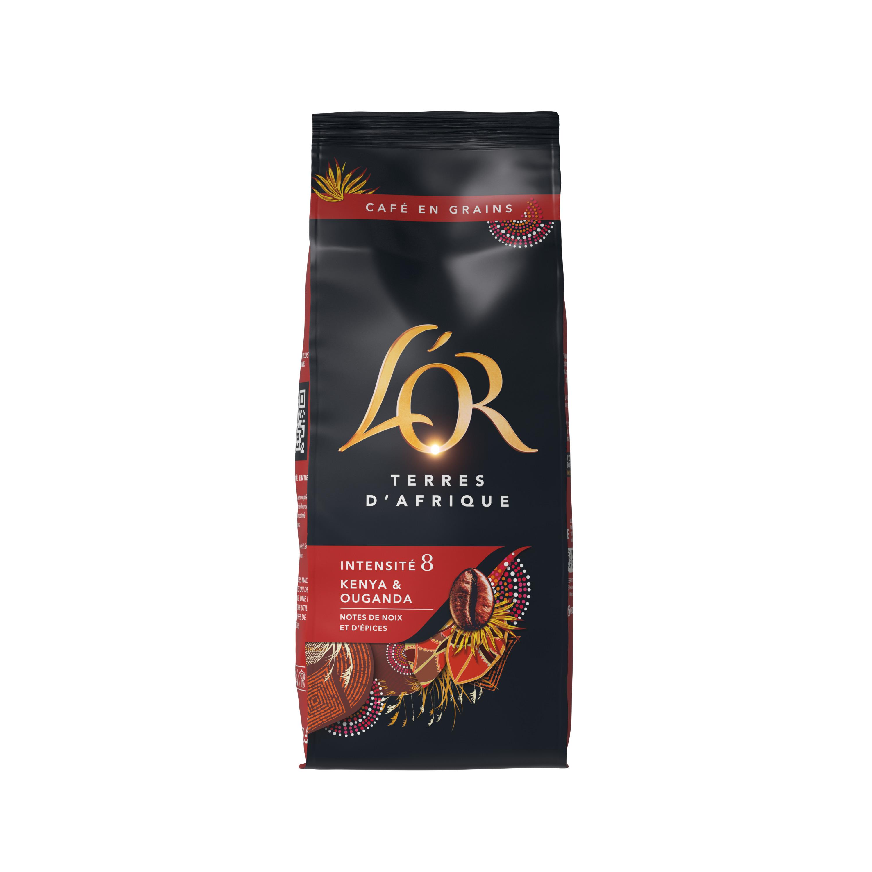 L'OR Café en grains Terres d'Afrique aux notes de noix et épices Intensité 8 500g
