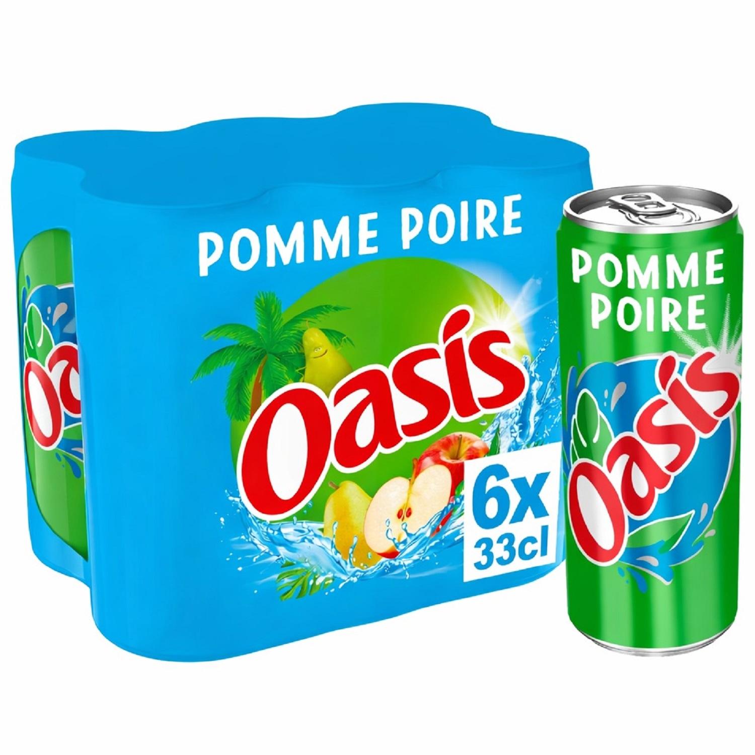 Voir la diapositive 2 : OASIS Boisson aux fruits saveur pomme poire boîtes 6x33cl
