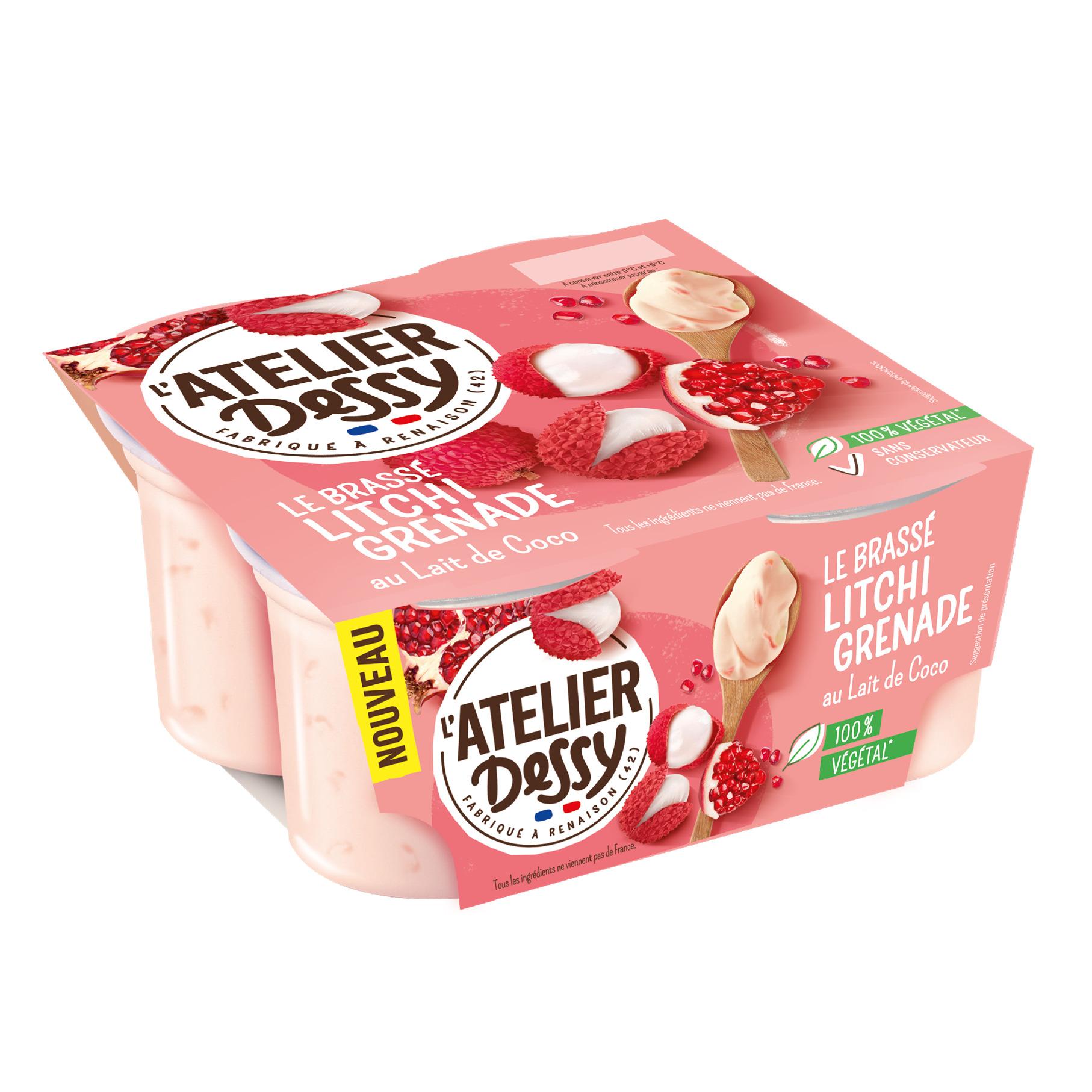 ATELIER DESSY Yaourt brassé au lait de coco aromatisé litchi grenade 4x100g