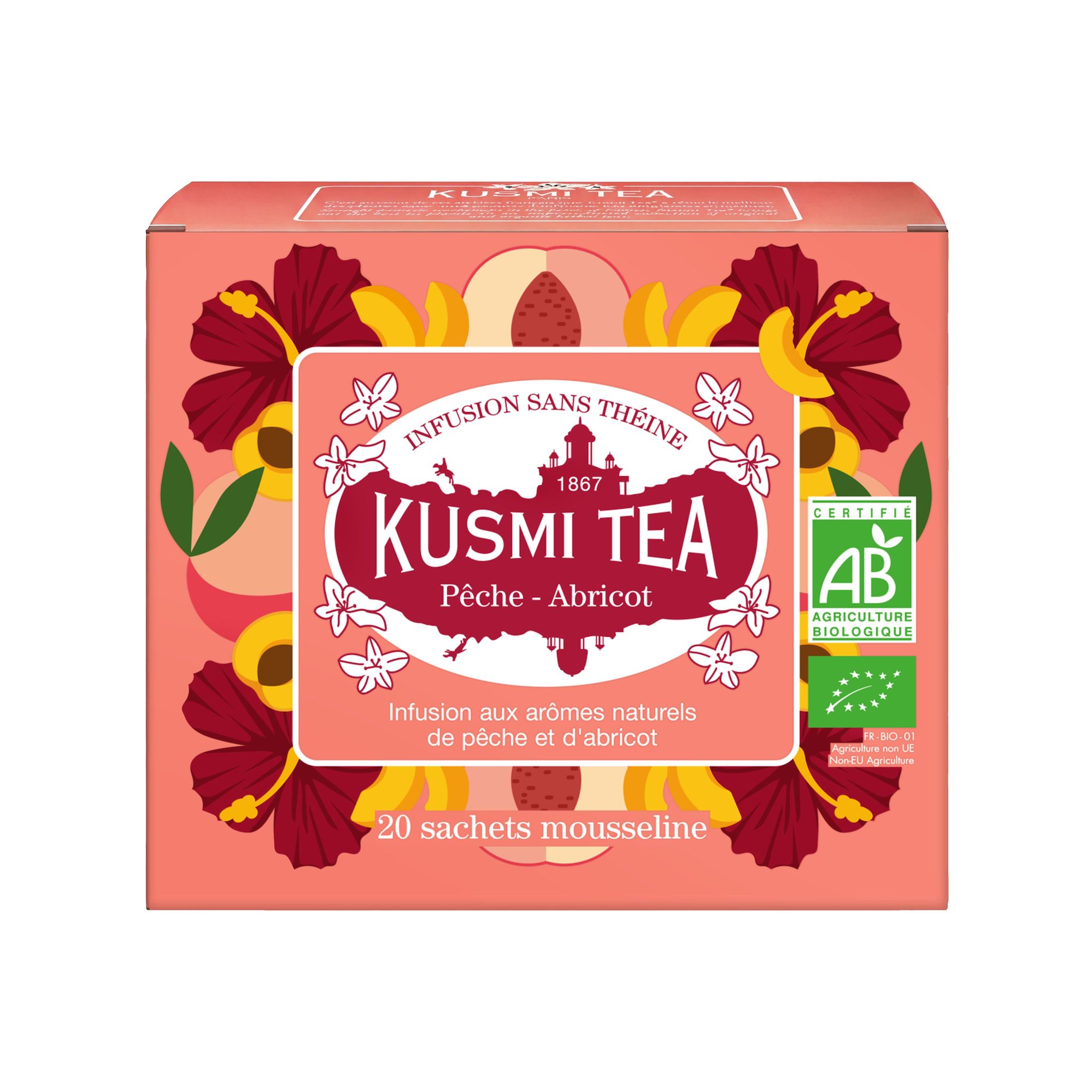 KUSMI TEA Infusion aux arômes naturels de pêche et d'abricot bio 20 sachets 40g