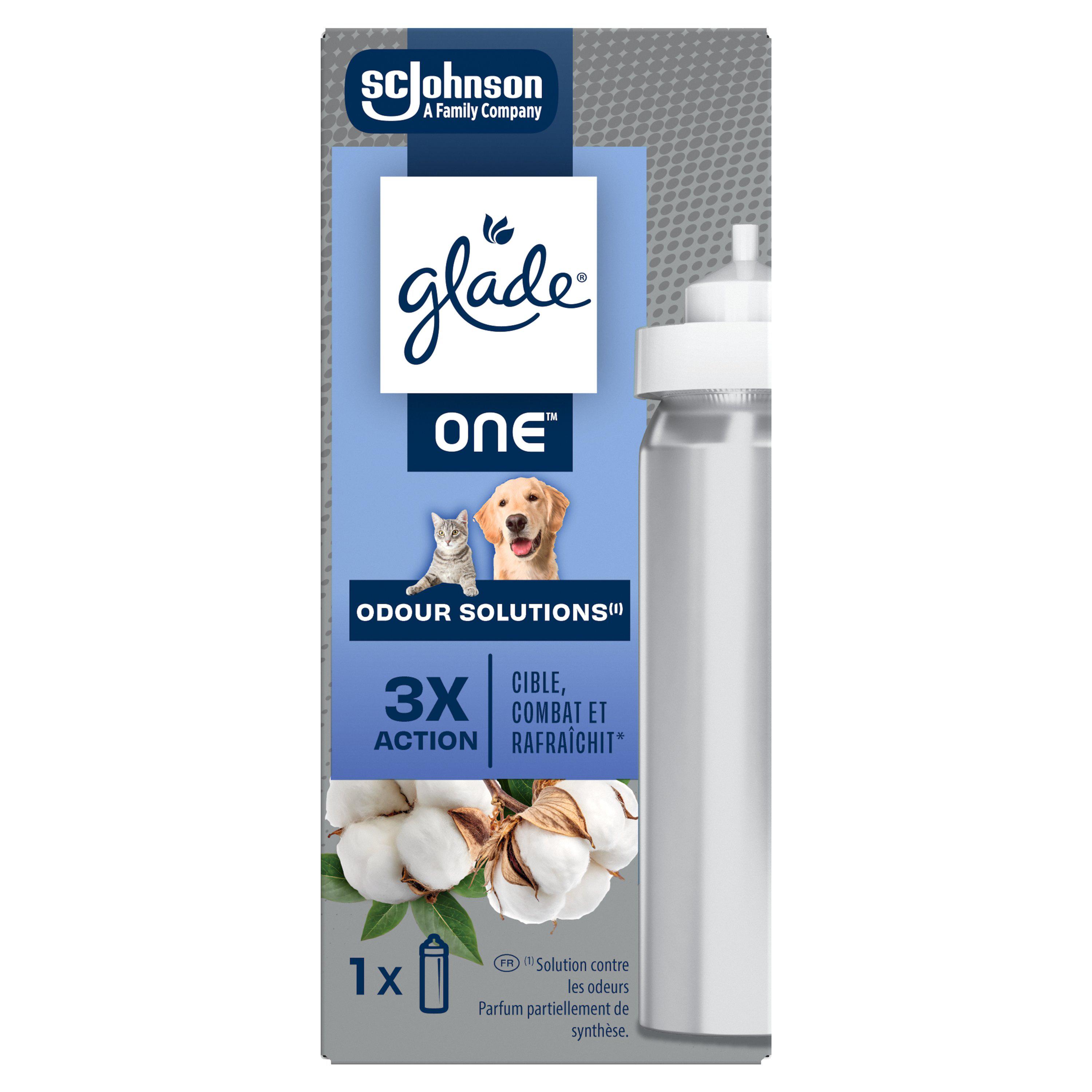 Voir la diapositive 2 : GLADE Recharge One désodorisant neutralisateur d'odeur animaux de compagnie huiles essentielles x1 10ml