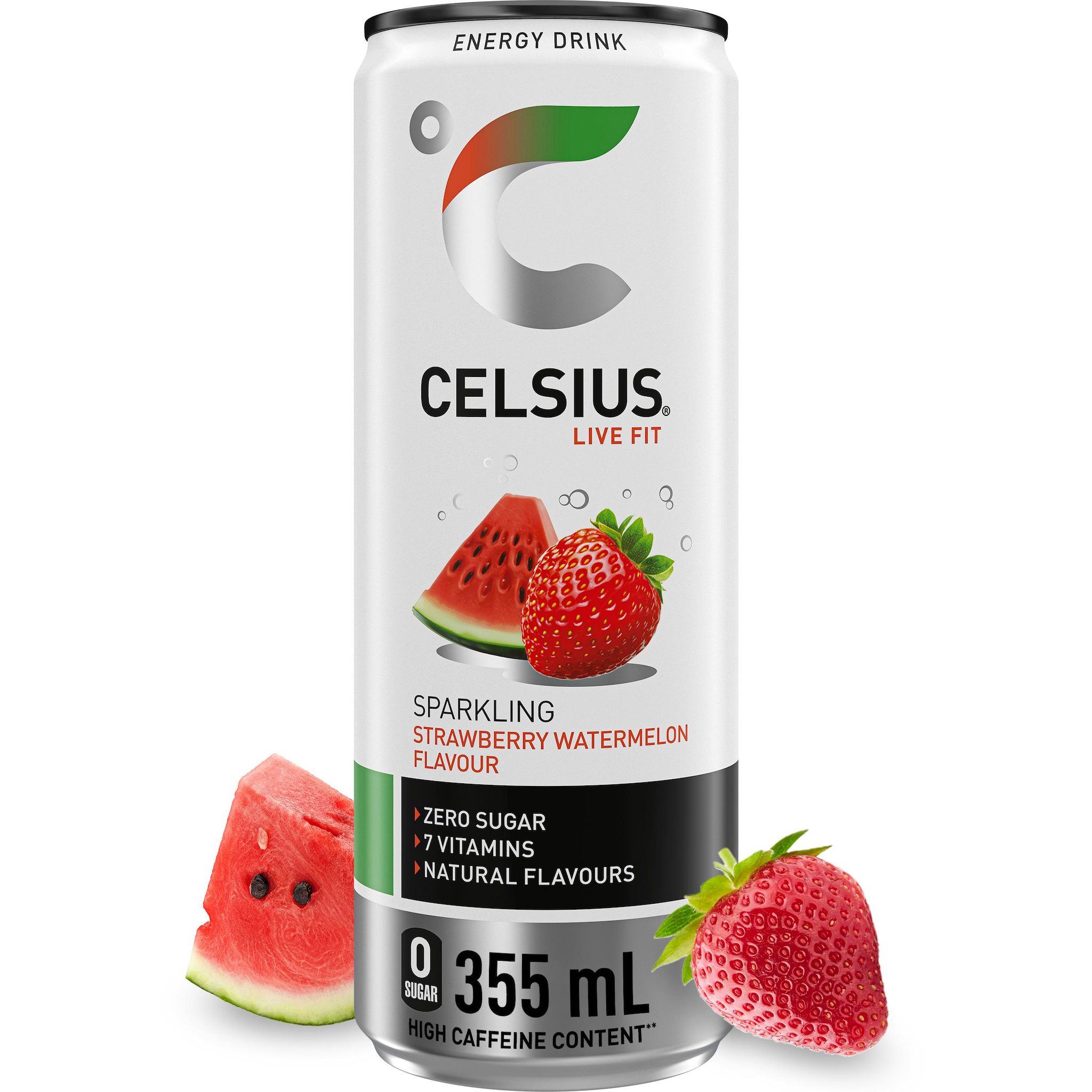 Voir la diapositive 2 : CELSIUS Boisson énergisante pétillante saveur fraise pastèque sans sucre boîte 35.5cl