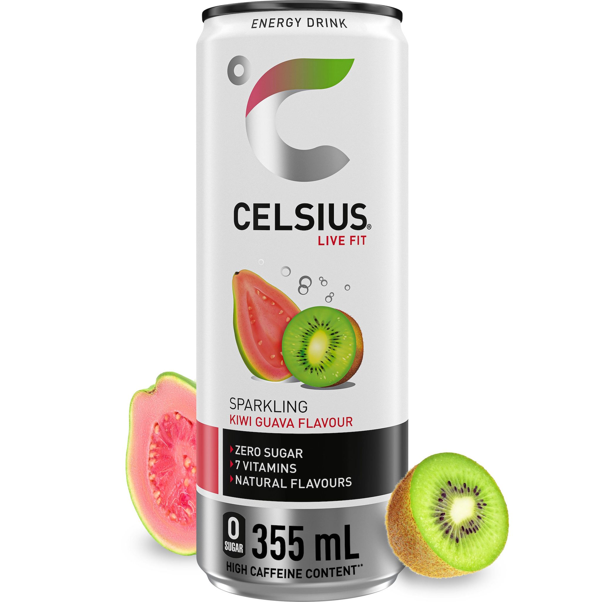 CELSIUS Boisson énergisante pétillante saveur kiwi goyave sans sucres boîte 35.5cl