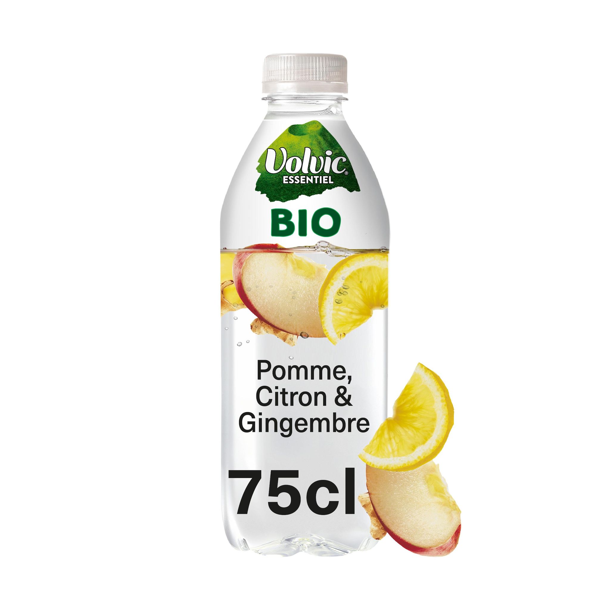 Voir la diapositive 2 : VOLVIC Eau minérale naturelle aromatisée à la pomme citron gingembre bio sans sucres 75cl