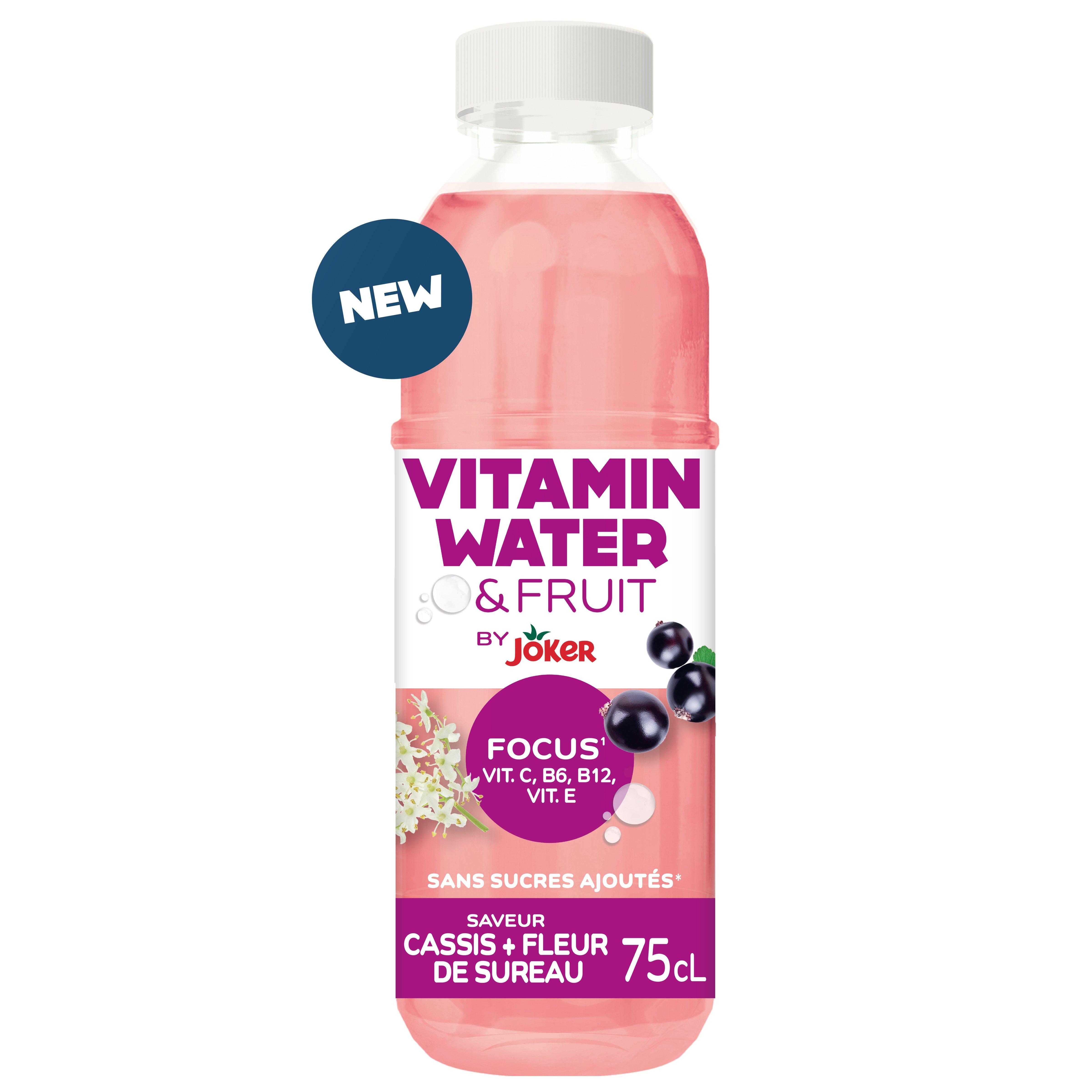 JOKER Vitamin Water & Fruit Boisson cassis fleur de sureau et vitamines sans sucres ajoutés 75cl