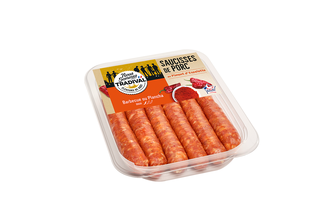 TRADIVAL Saucisses de porc au piment d'Espelette 6 pièces 330g