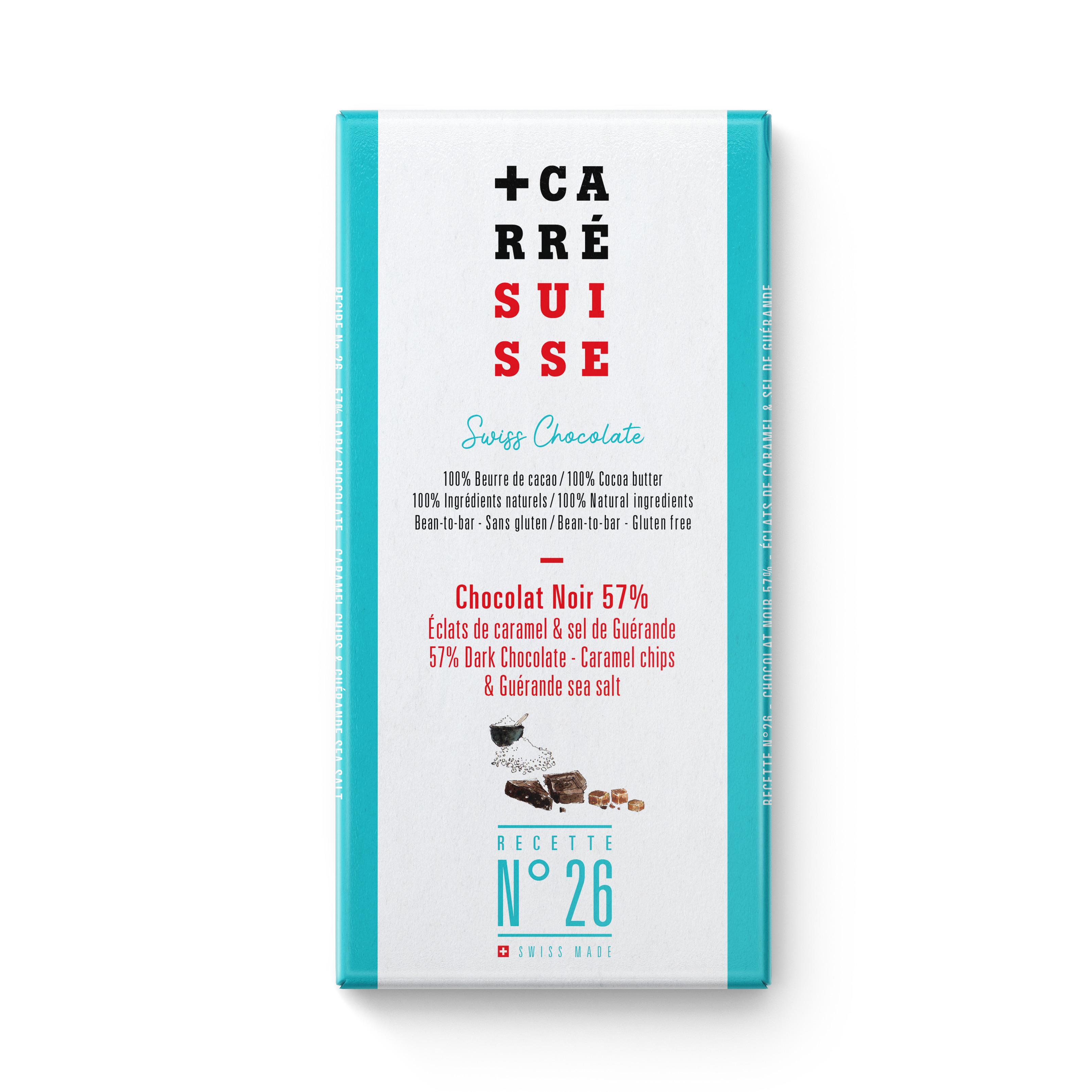 CARRE SUISSE Tablette de chocolat noir 57%, caramel et sel de guérande 100g