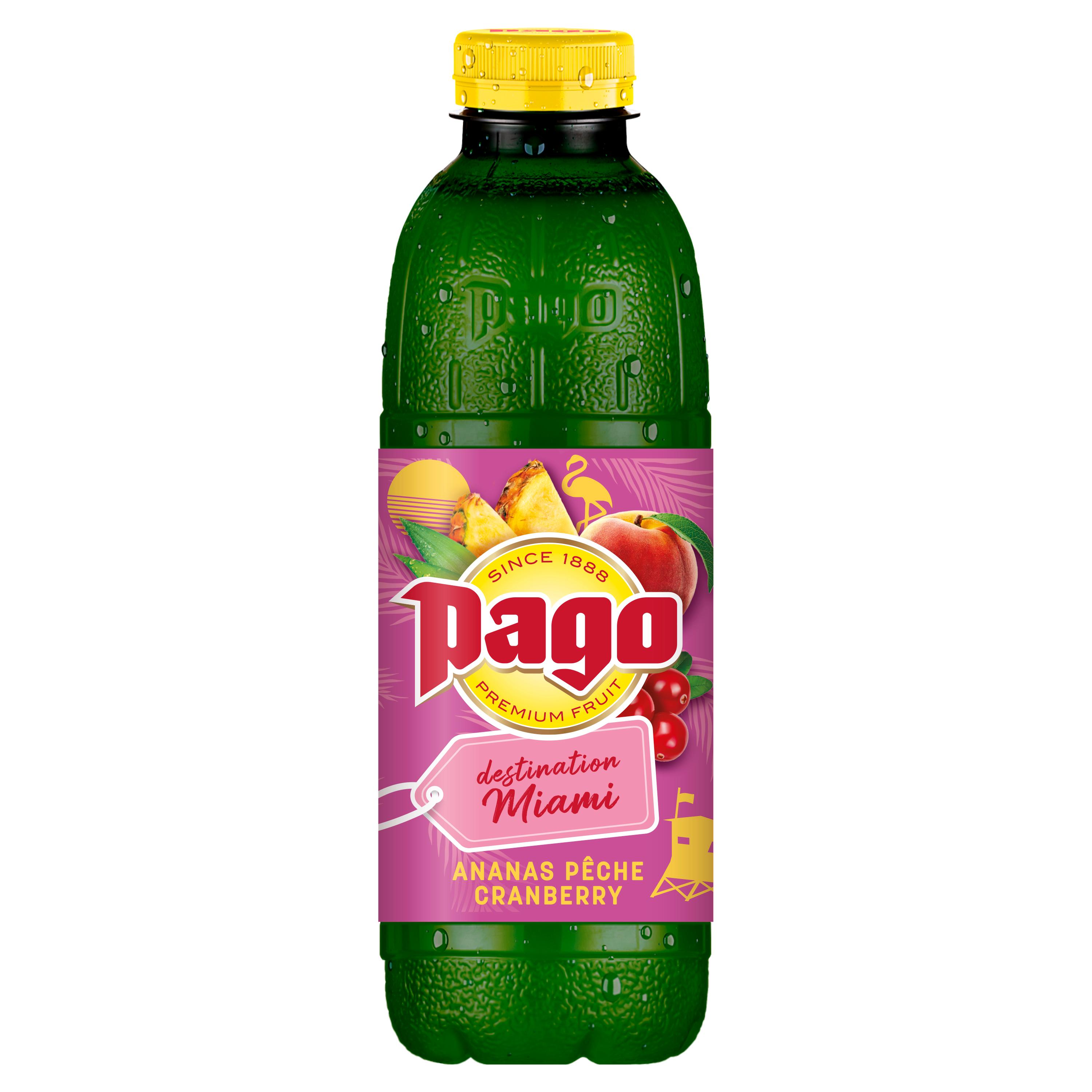 PAGO Jus à base de concentré d'ananas pêche cranberry Destination Miami 75cl
