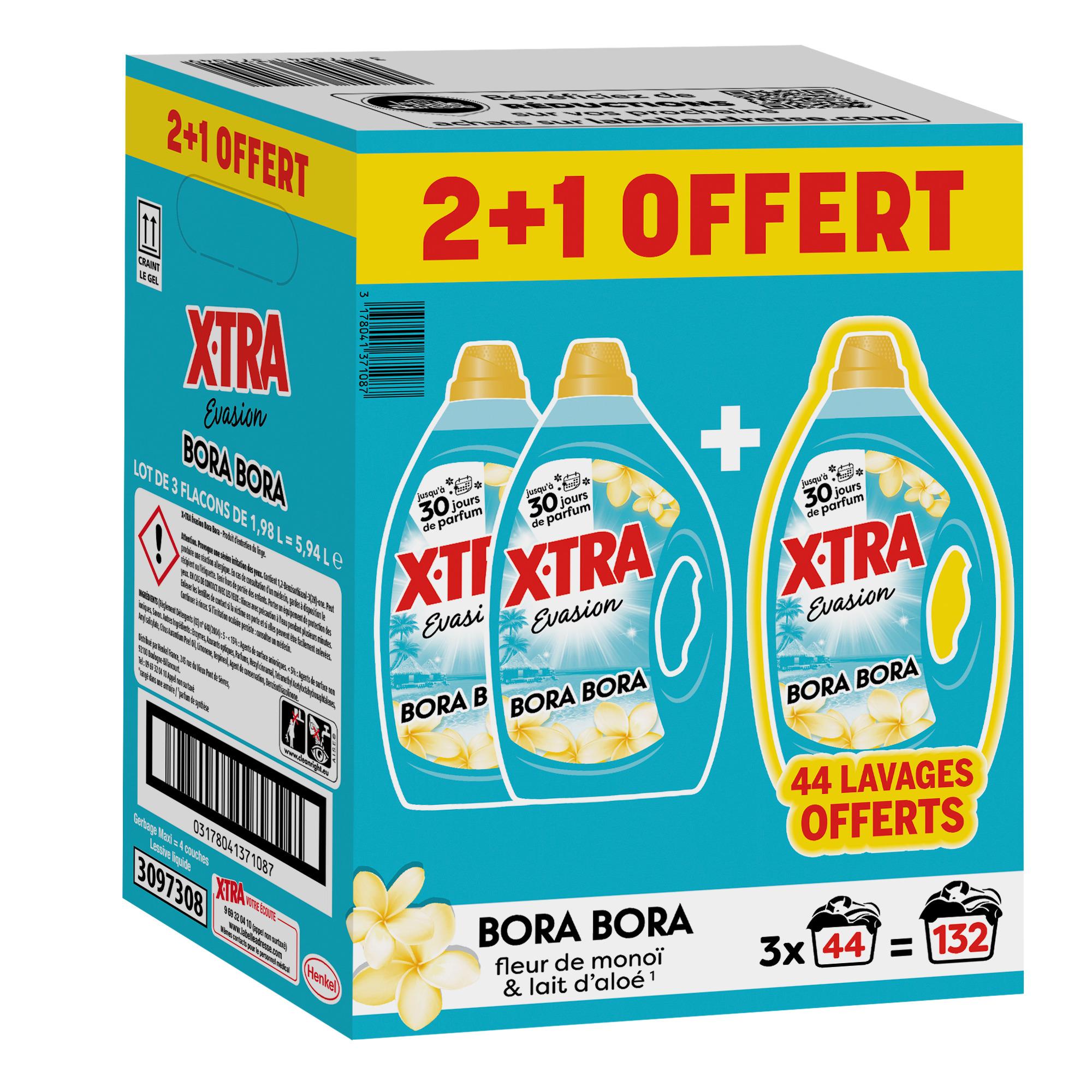 X-TRA Lessive liquide evasion bora 3x44 lavages format promo