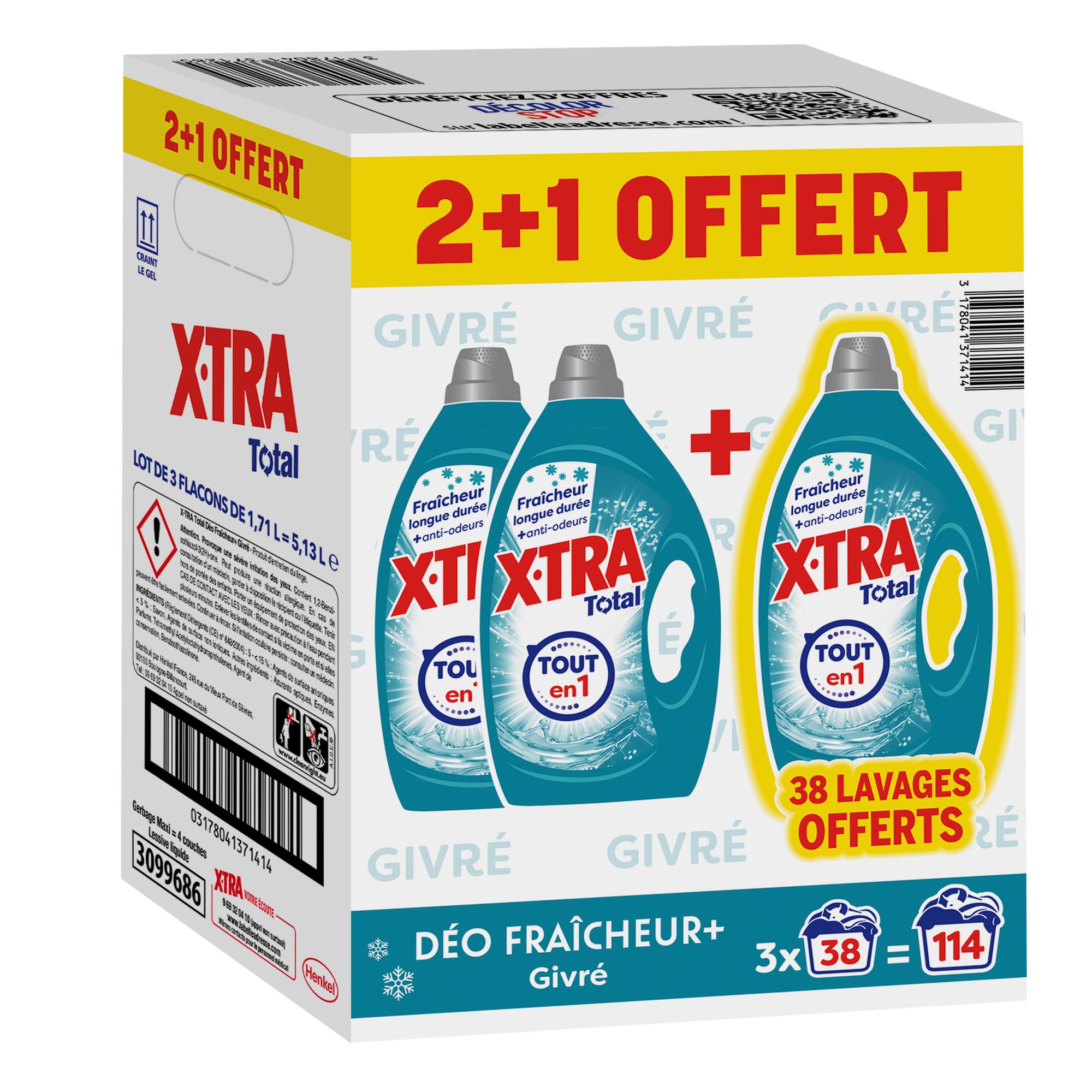 X-TRA Lessive liquide fraîcheur givre 3x38l FORMAT PROMO