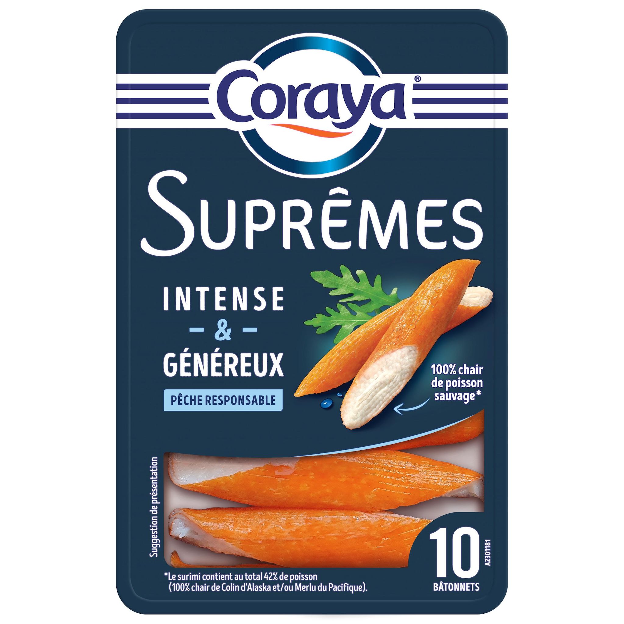 CORAYA Bâtonnets de surimi suprême au crabe 10 pièces 156g