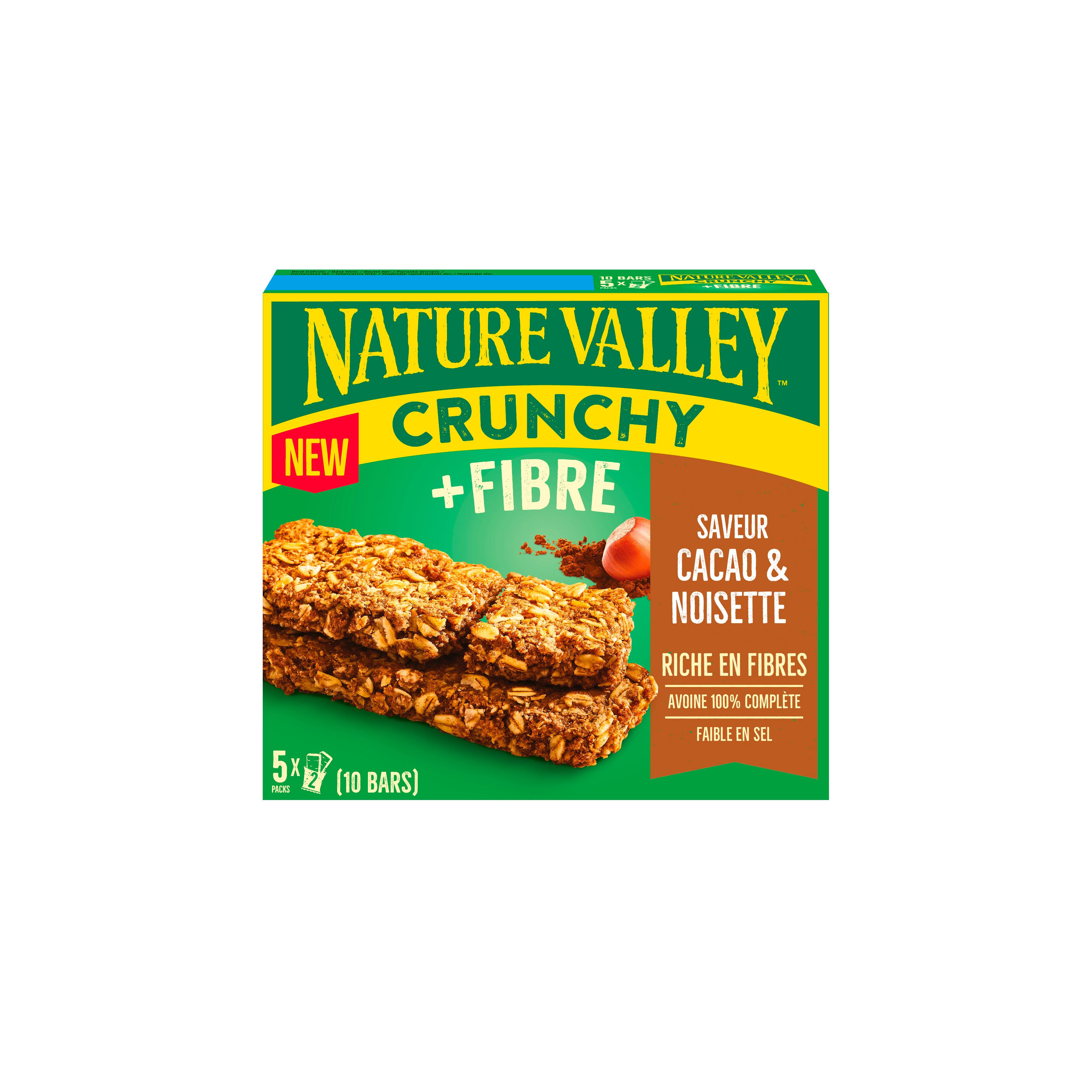 NATURE VALLEY Crunchy barres de céréales au cacao et aux noisettes 5x2 barres 5x42g
