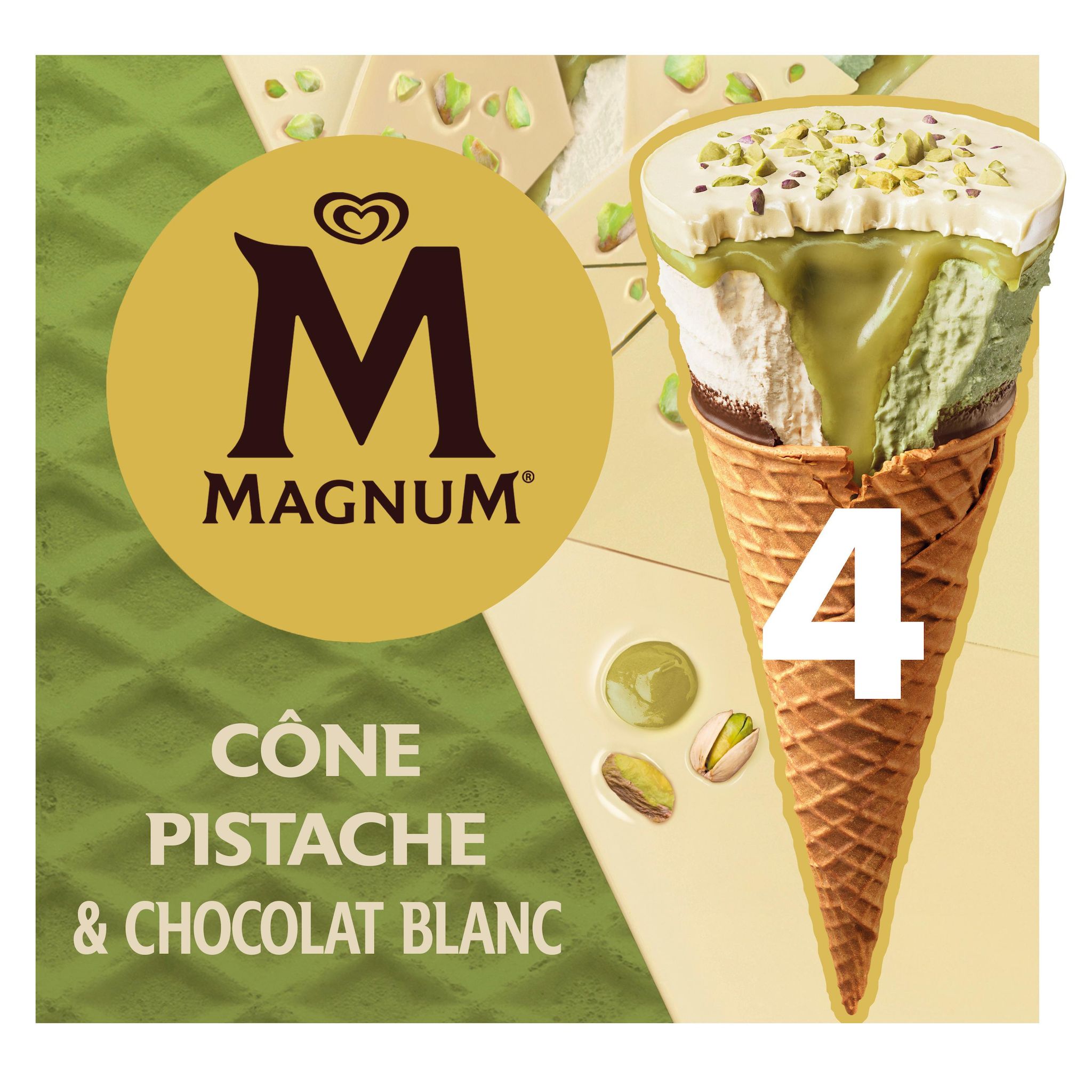 MAGNUM Cônes glacés pistache et chocolat blanc 4 pièces 4x90ml