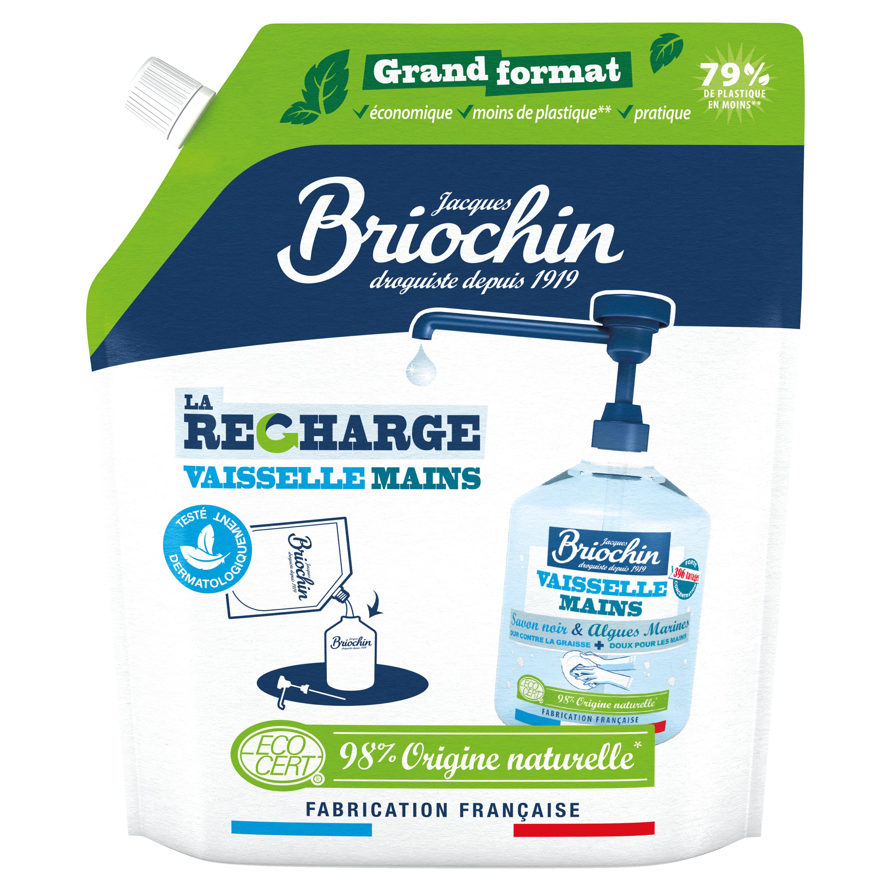 BRIOCHIN Recharge liquide vaisselle savon noir algues marines ecocert 0,9l