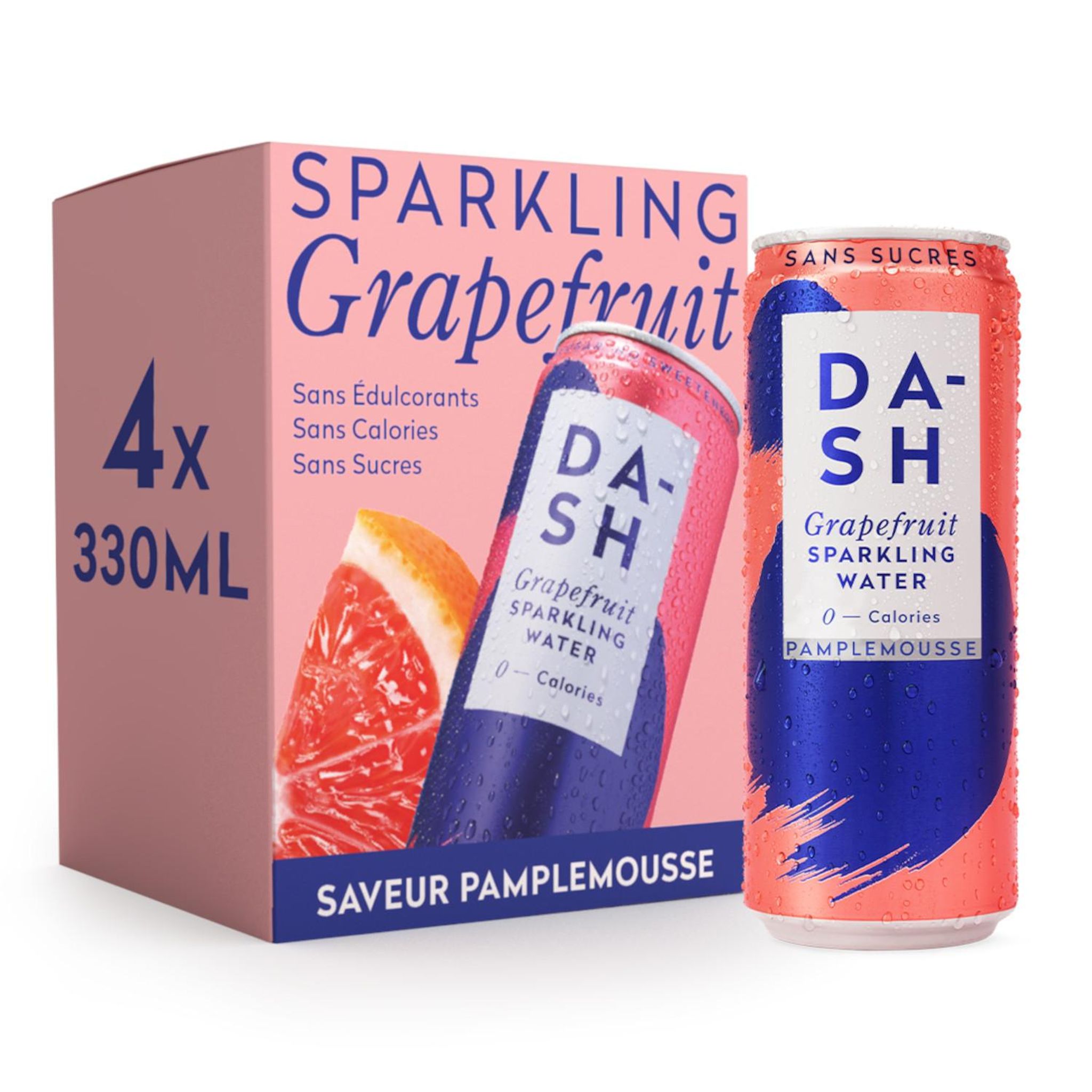 DASH WATER Eau de source pétillante saveur pamplemousse sans sucres boîtes 4x33cl