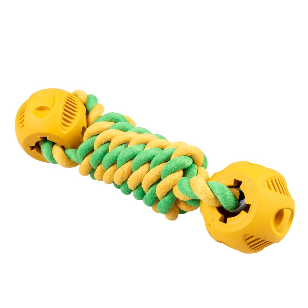 DUVOPLUS Jouet en corde caoutchouc jaune avec balles pour chiens 1 pièce