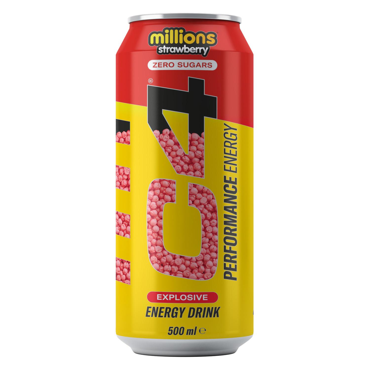 C4 ENERGY Boisson énergisante performance saveur fraise sans sucres boîte 50cl