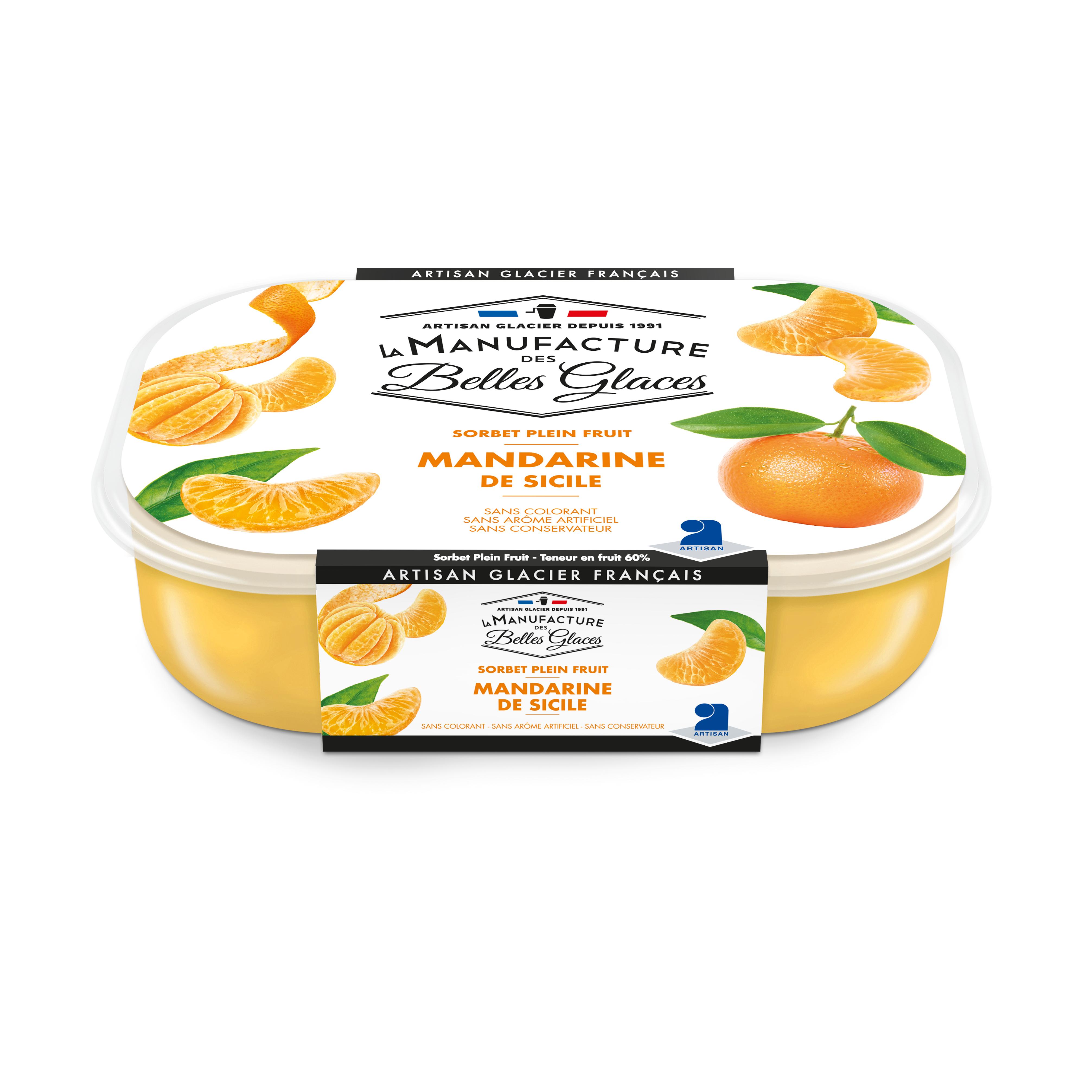 LA MANUFACTURE DES BELLES GLACES Sorbet plein fruit mandarine de Sicile 487.5 g