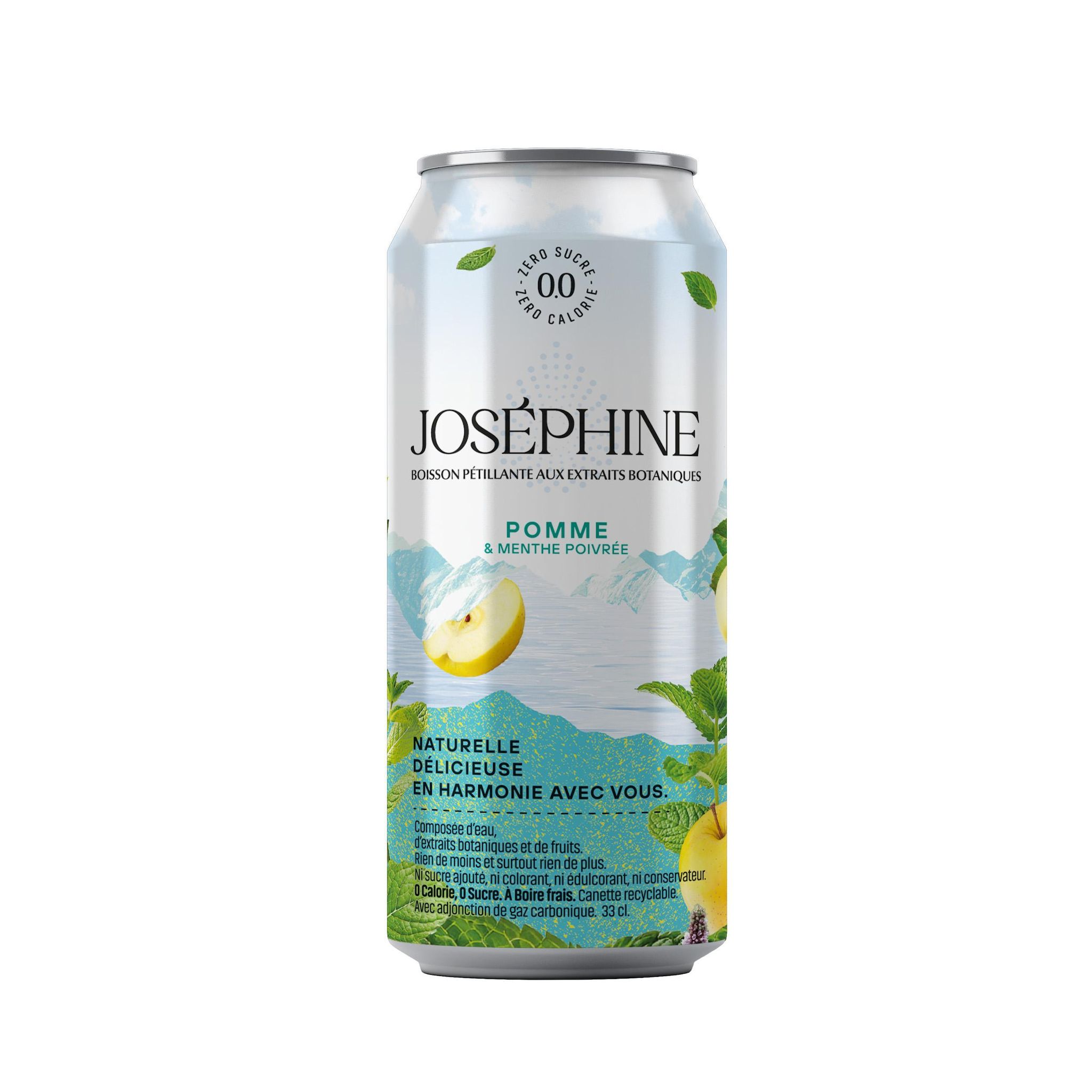 JOSEPHINE Eau de source pétillante aux extraits botaniques menthe pomme sans sucres boîte 33cl