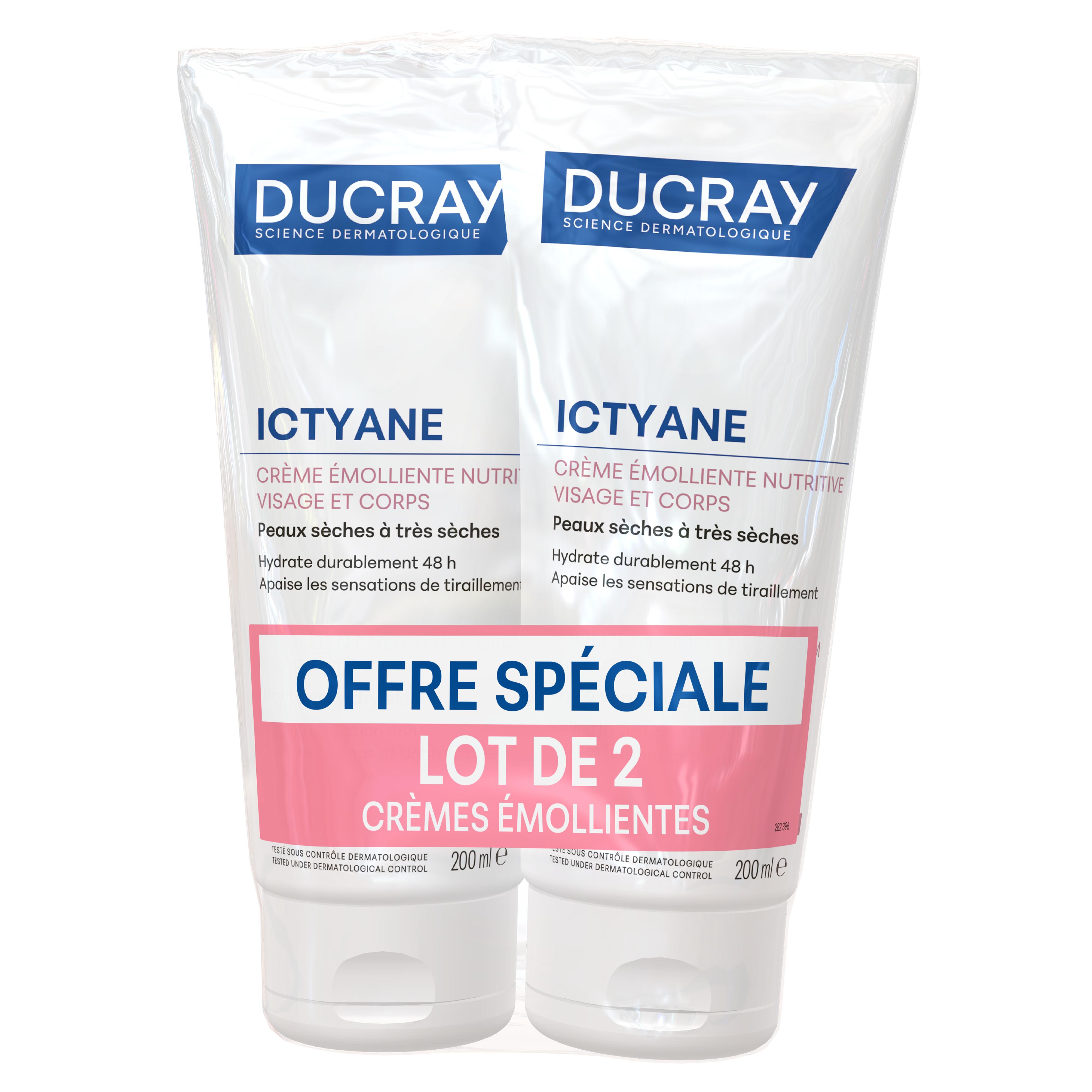 DUCRAY Ictyane Crème émolliente nutritive visage et corps 2x200ml