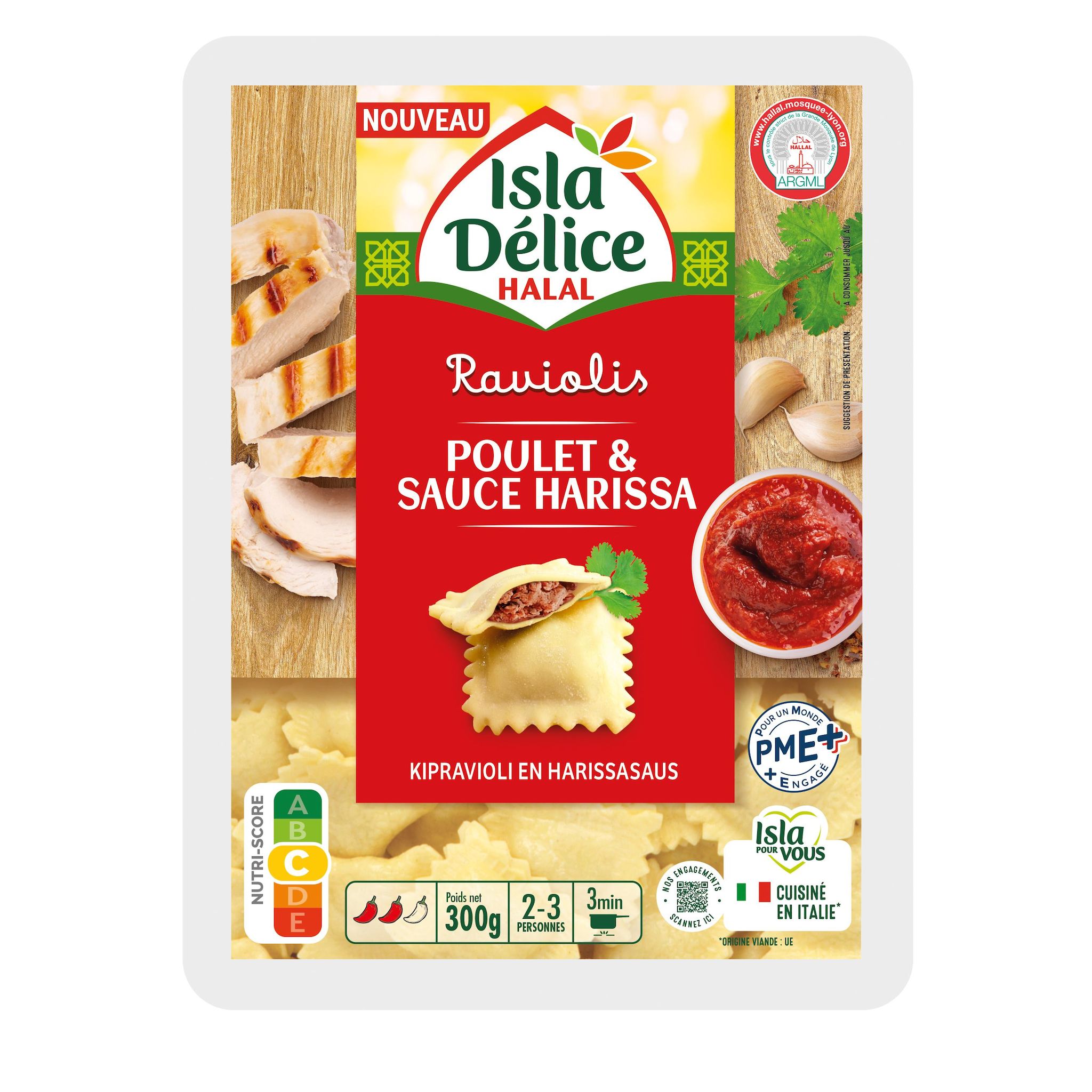 ISLA DELICE Raviolis poulet et sauce harissa halal 2/3 parts 300g