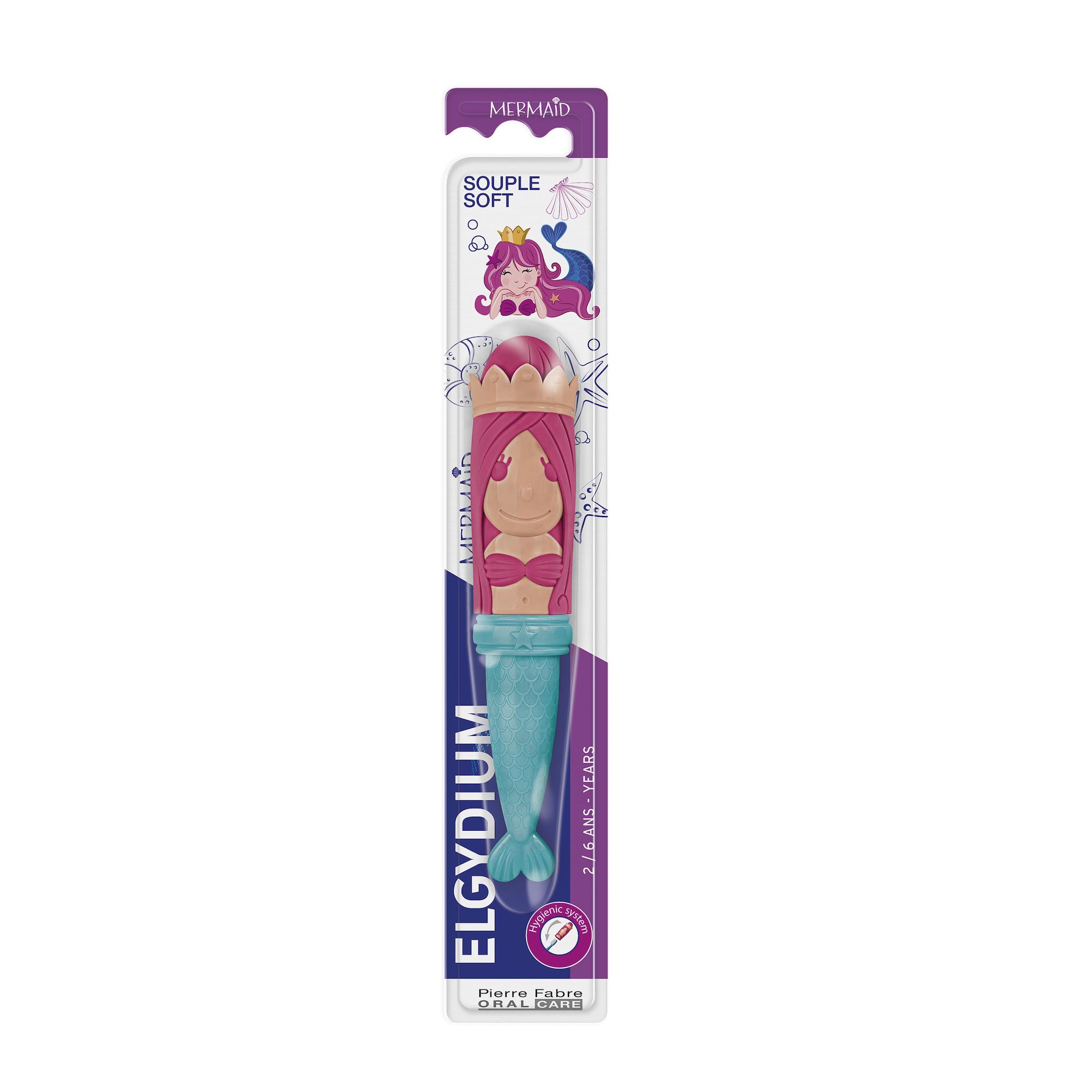 ELGYDIUM Brosse à dents mermaid 2/6 ans souple 1 brosse à dents