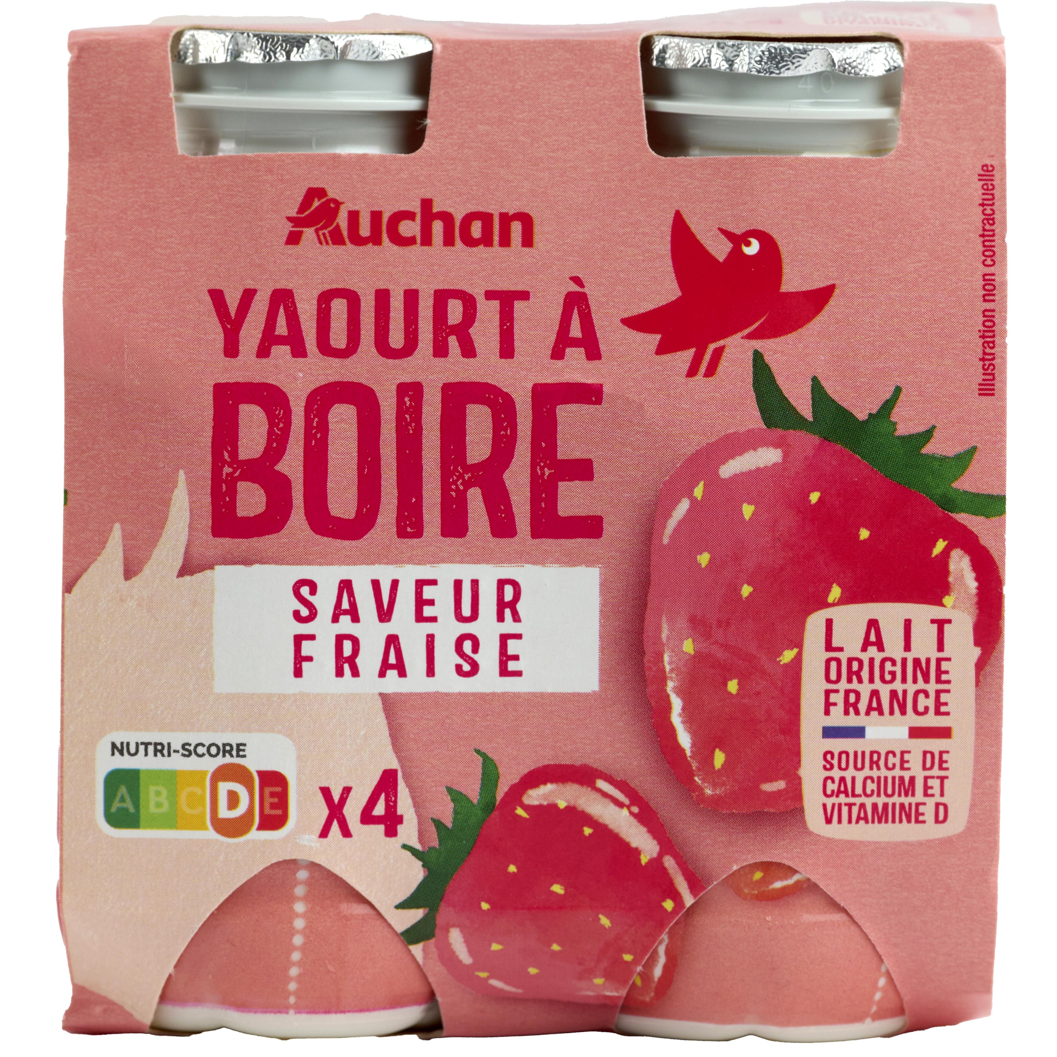 AUCHAN Yaourt à boire fraise 4x100g